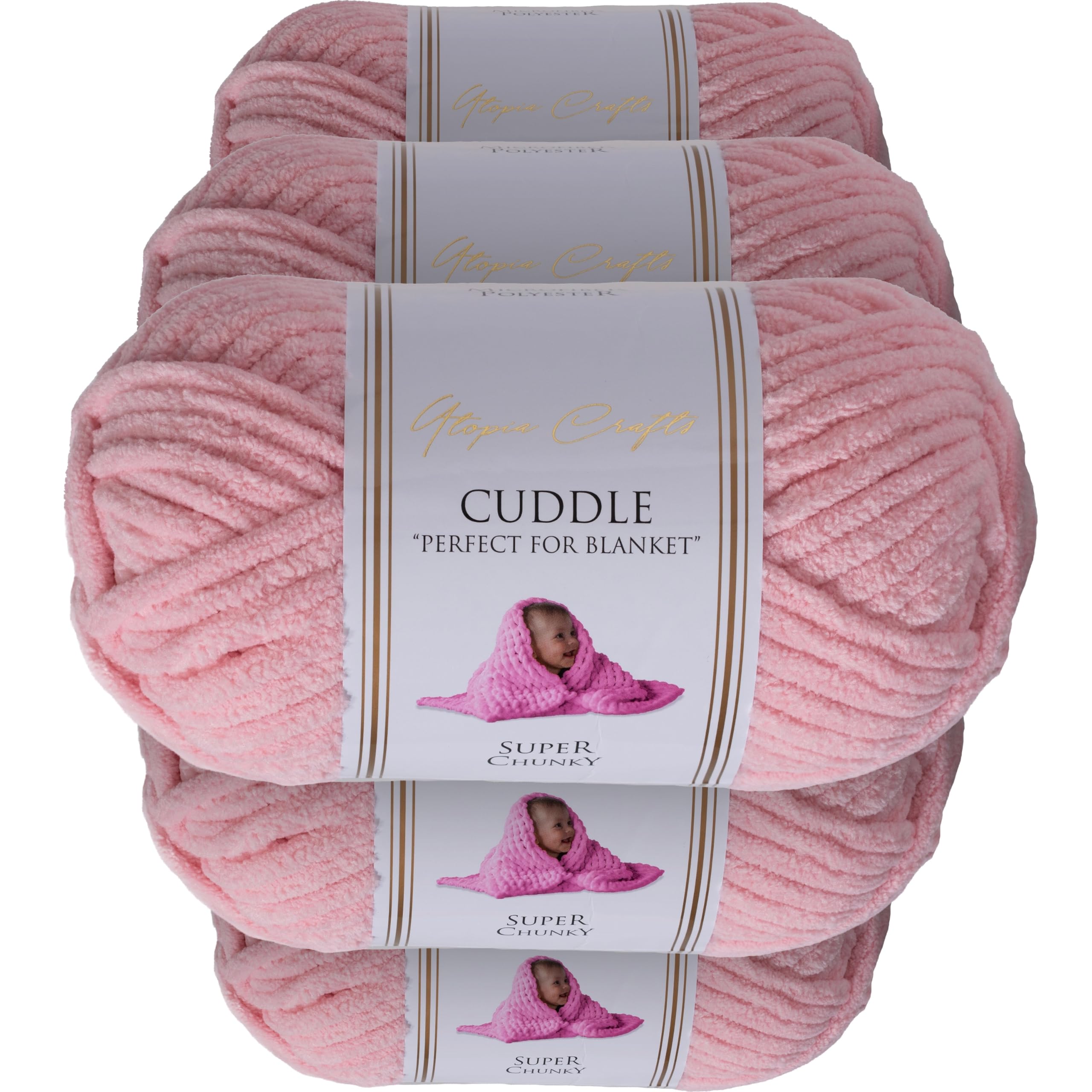 Utopia Crafts Cuddle Super Chunky Chenille Soft Yarn for Knitting and Crochet 5X 100g (Soft Pink)