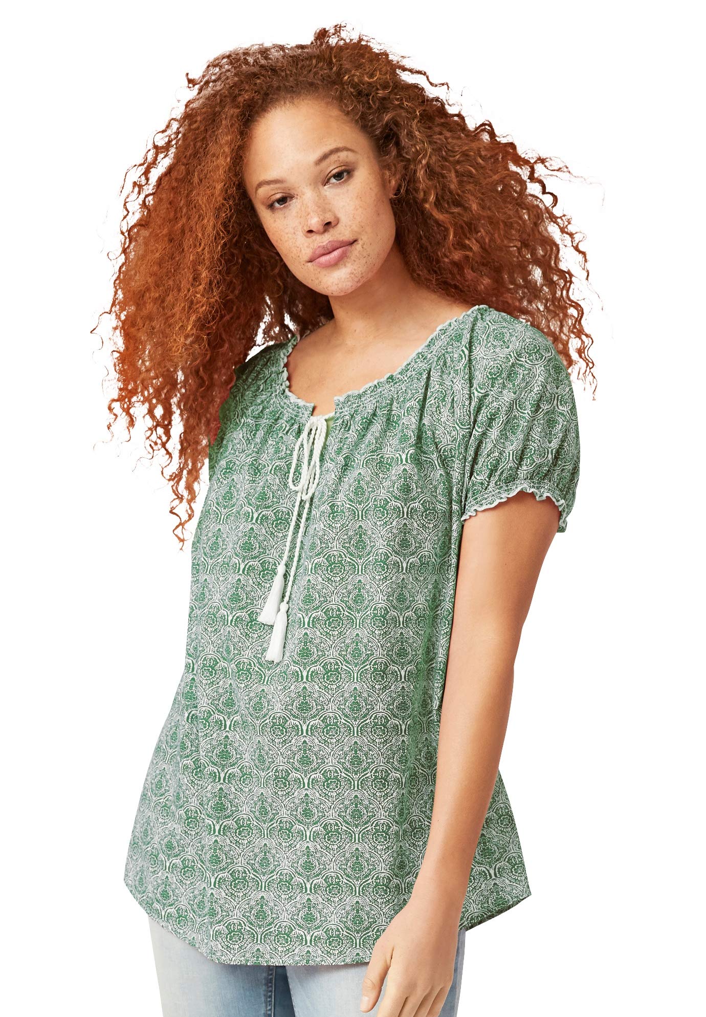 Ellos Plus Size Ruffle Trim Peasant Blouse