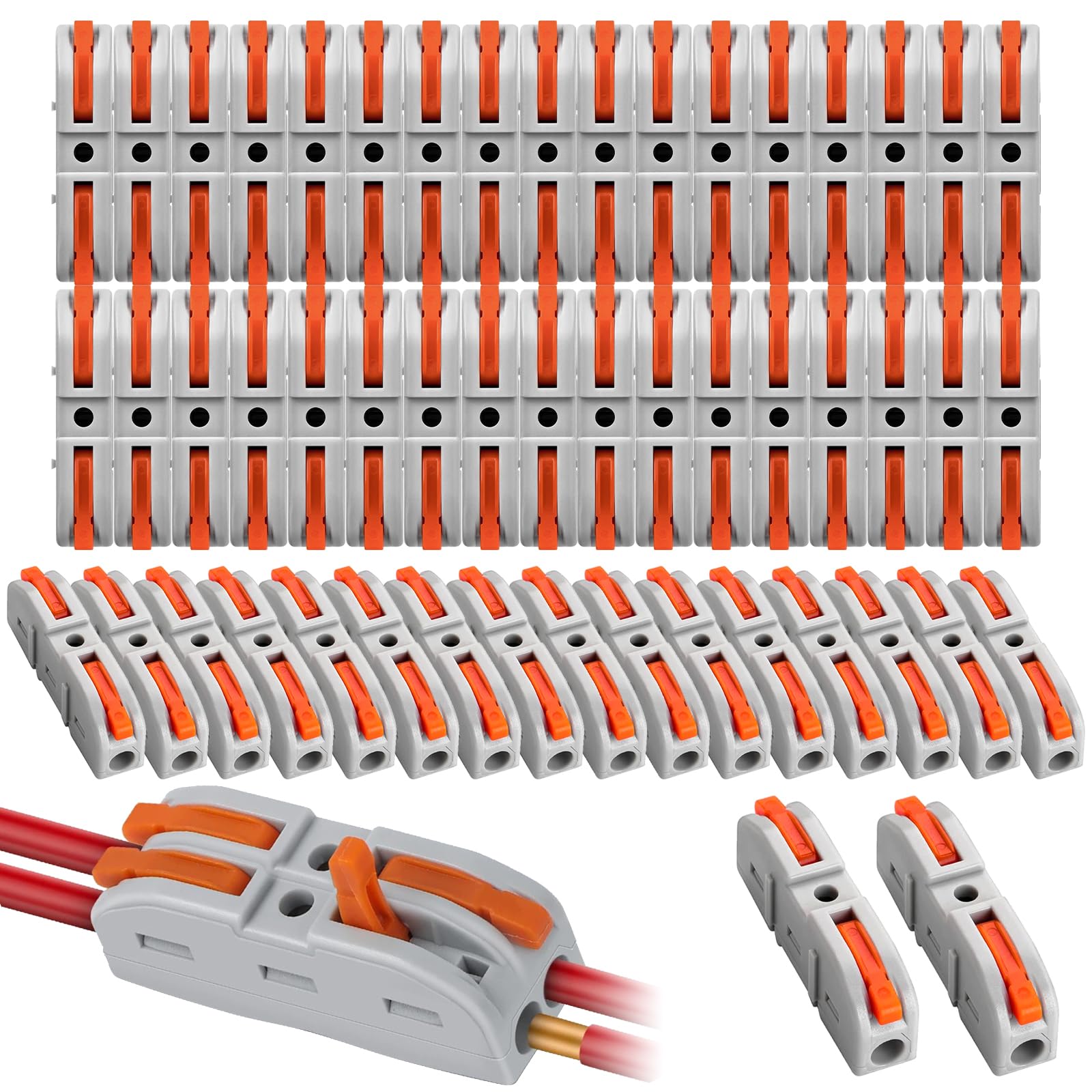 Kabelverbinder, 50 Stück Durchgangsverbinder, SPL-1 Kabelklemmen Elektro, 4mm² Leiter Klemme mit Hebel, Verbindungsklemmen, Können Frei Kombiniert Werden SPL2-5
