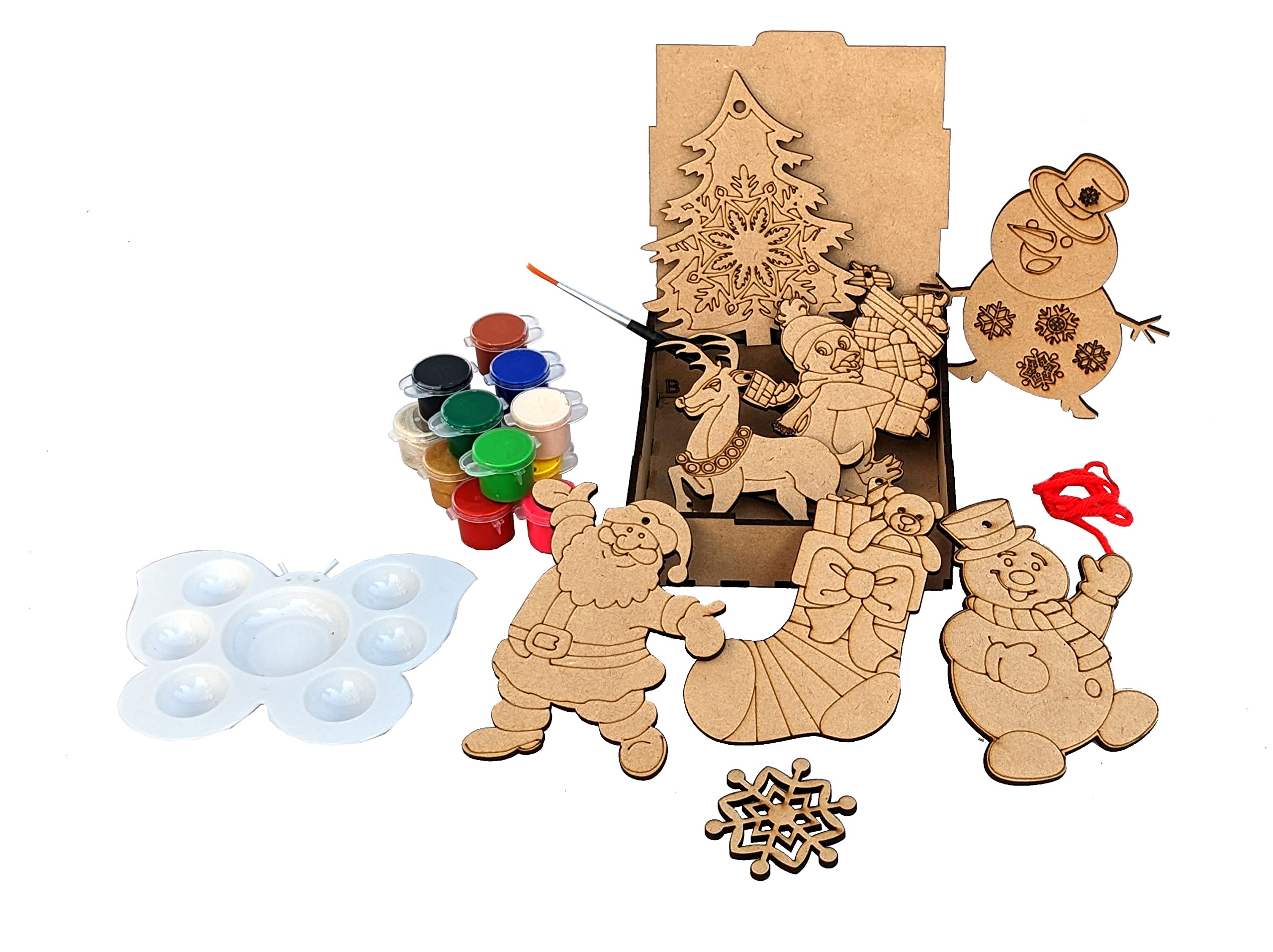 StepsToDo DIY Christmas Ornament Painting Activity Kit. Wooden Decoration Craft Making. Packed in Wooden Box.