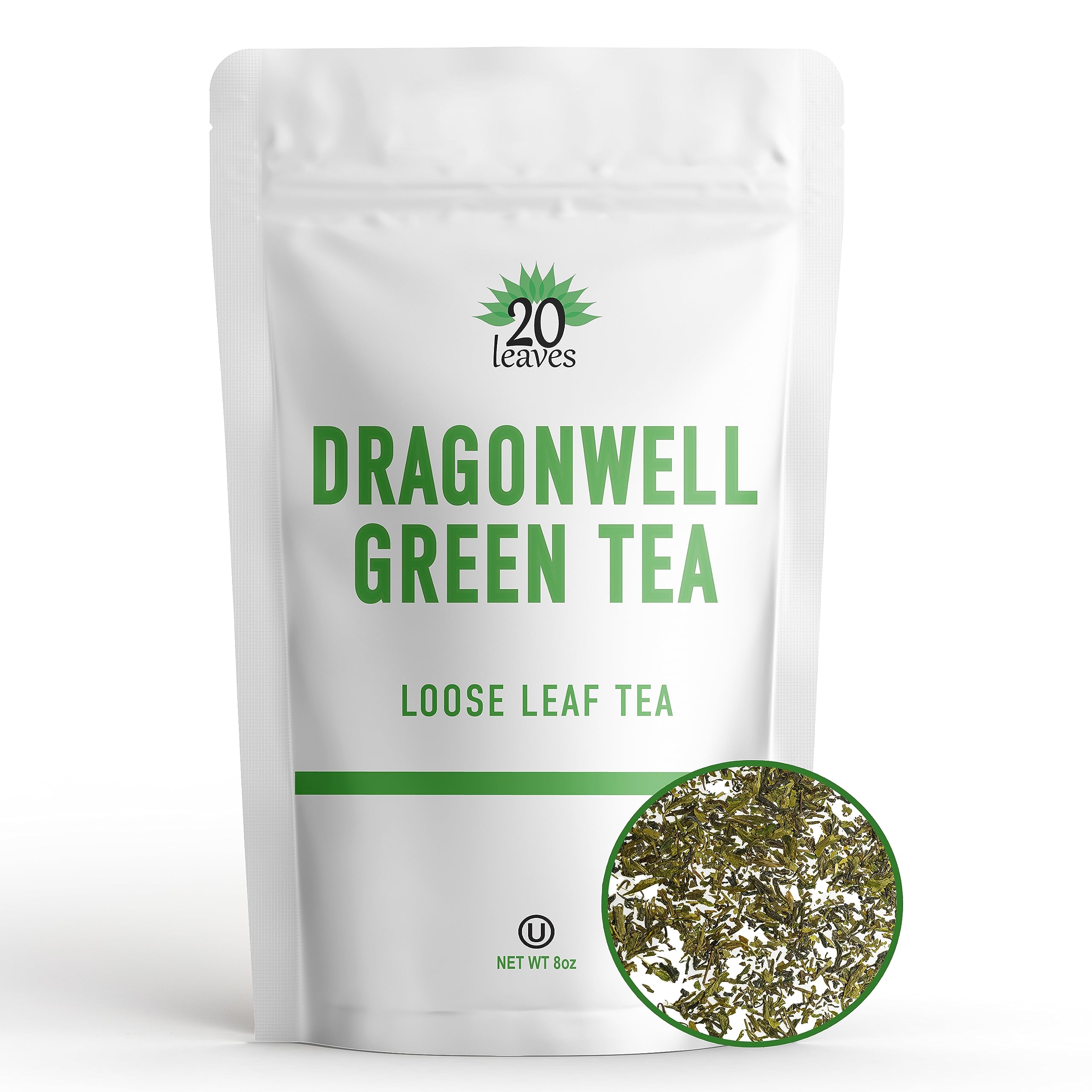 Dragonwell Loose Leaf Green Tea from China - Chinese - ½ lb Pouch - 8oz Resealable Bag - 1 Pack