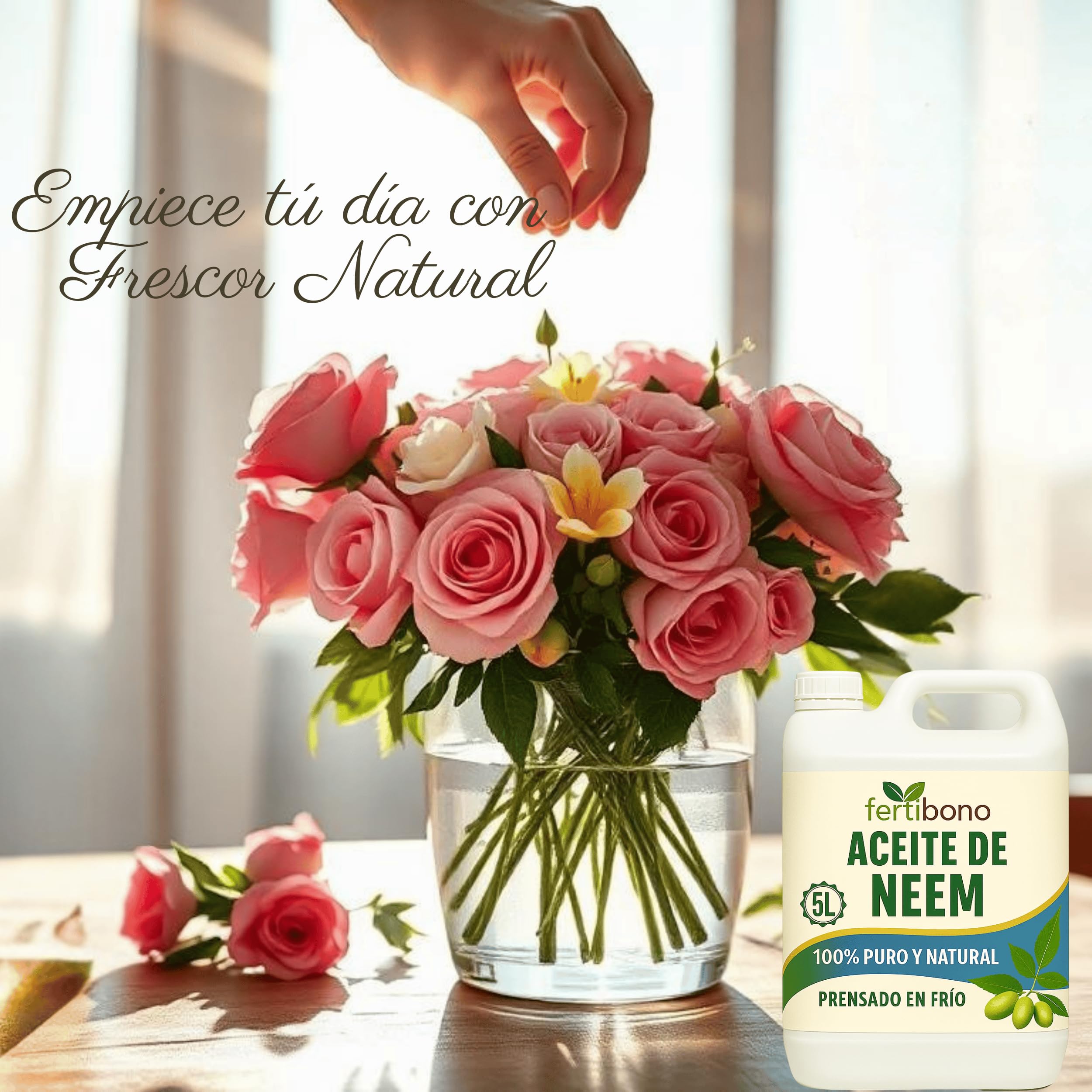 FERTIBONO Aceite de Neem 100% Puro y Natural - Extraído de Semillas - Vitalidad y Bienestar para Plantas - Hidratación y Nutrición Natural - Residuo Cero - 5L