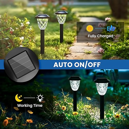 Miniatura 6 de GIGALUMI Paquete de 8 luces solares para exteriores, luces solares para caminos con gran patrón, impermeables, de encendidoapagado automático, luz