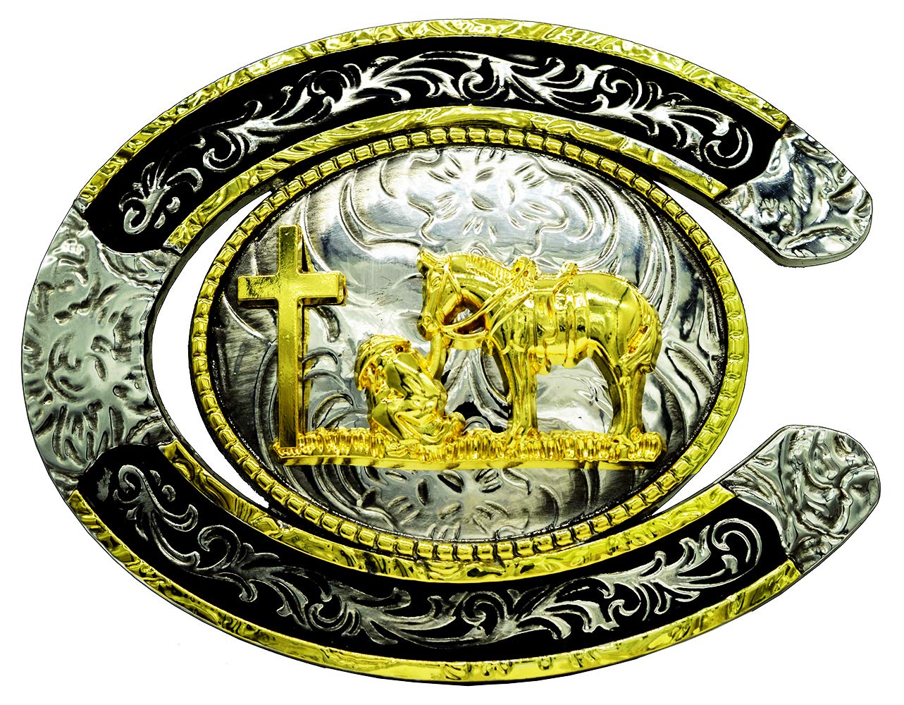 Moranse Cross Cowboy Kneeling Prayer Horse Zinc Alloy Belt Buckles