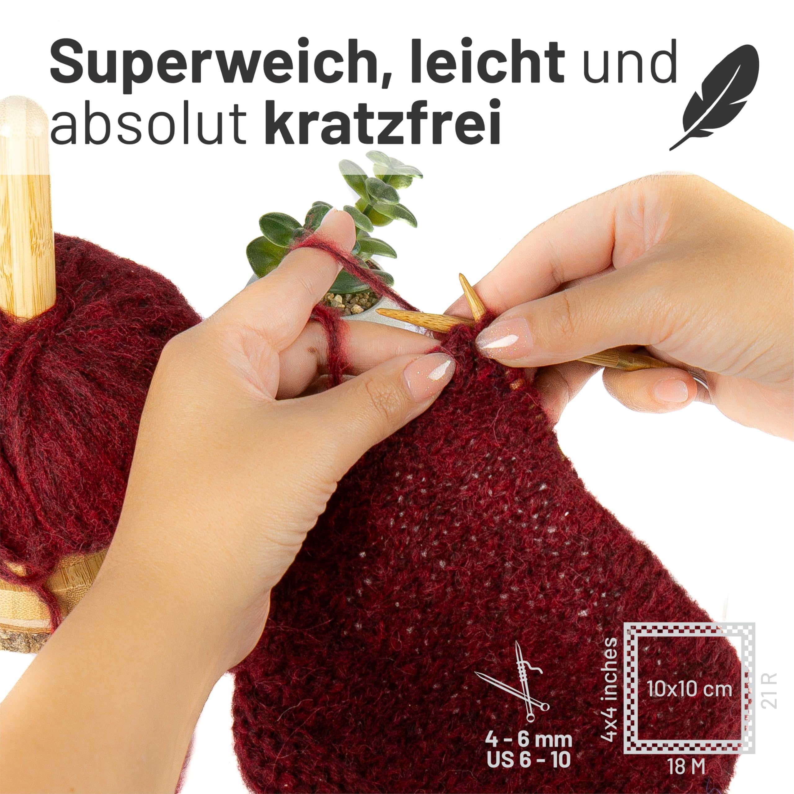 HANSA-FARM | Alpawool Baby Alpaca Light 100 DK nel set da 6 - lana leggera e antigraffio per maglia e uncinetto - HF179 Weinrot heather