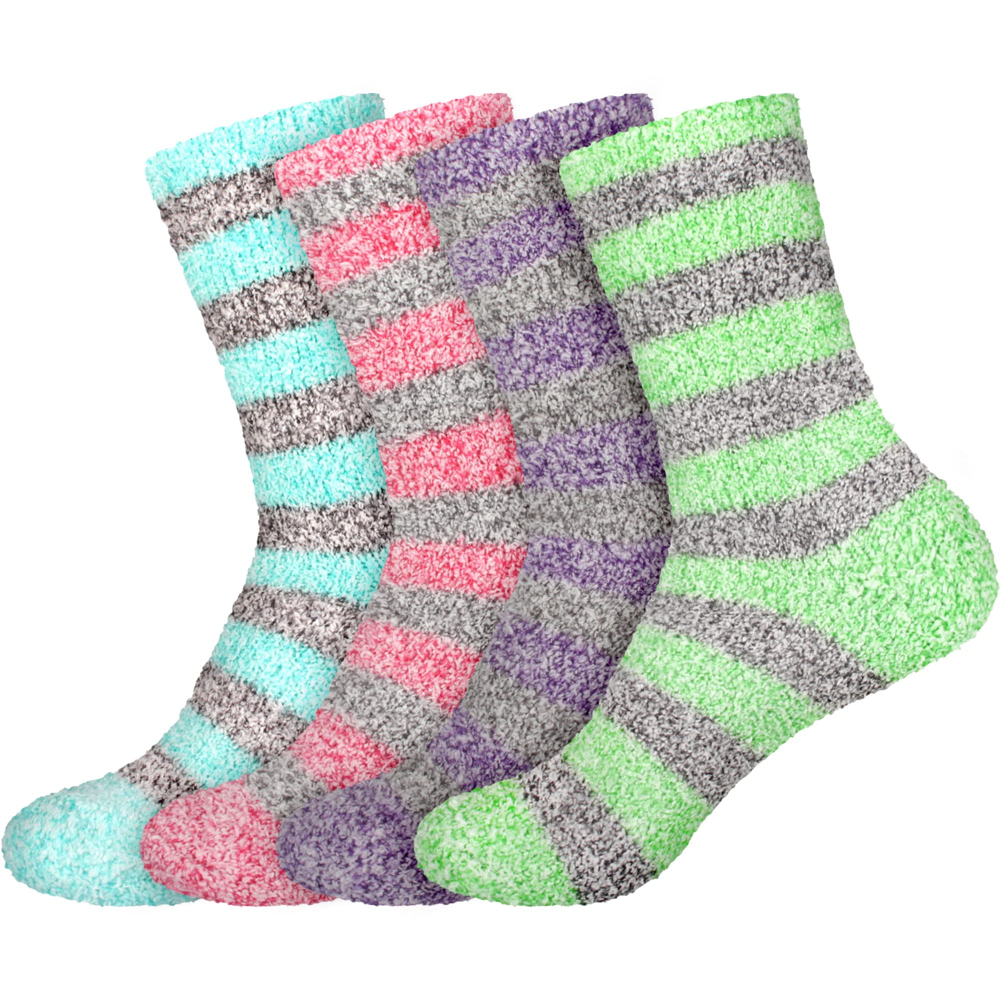 BambooMN Women's Soft Fuzzy Warm Cozy Striped Solid Socks - 4 Pair Value Packs