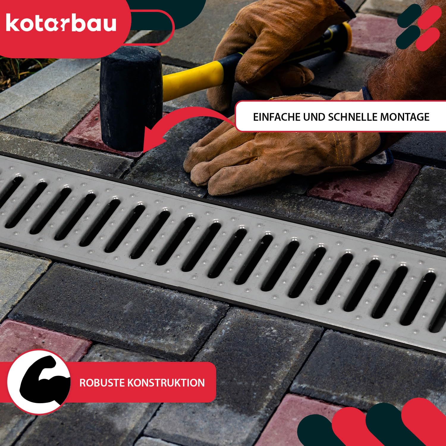 KOTARBAU® Canaleta de drenaje para garaje, sistema A15 EN1433 de 121 mm, rejilla de acero galvanizada, juego completo de canaleta para drenaje de agua de lluvia, canalón de suelo