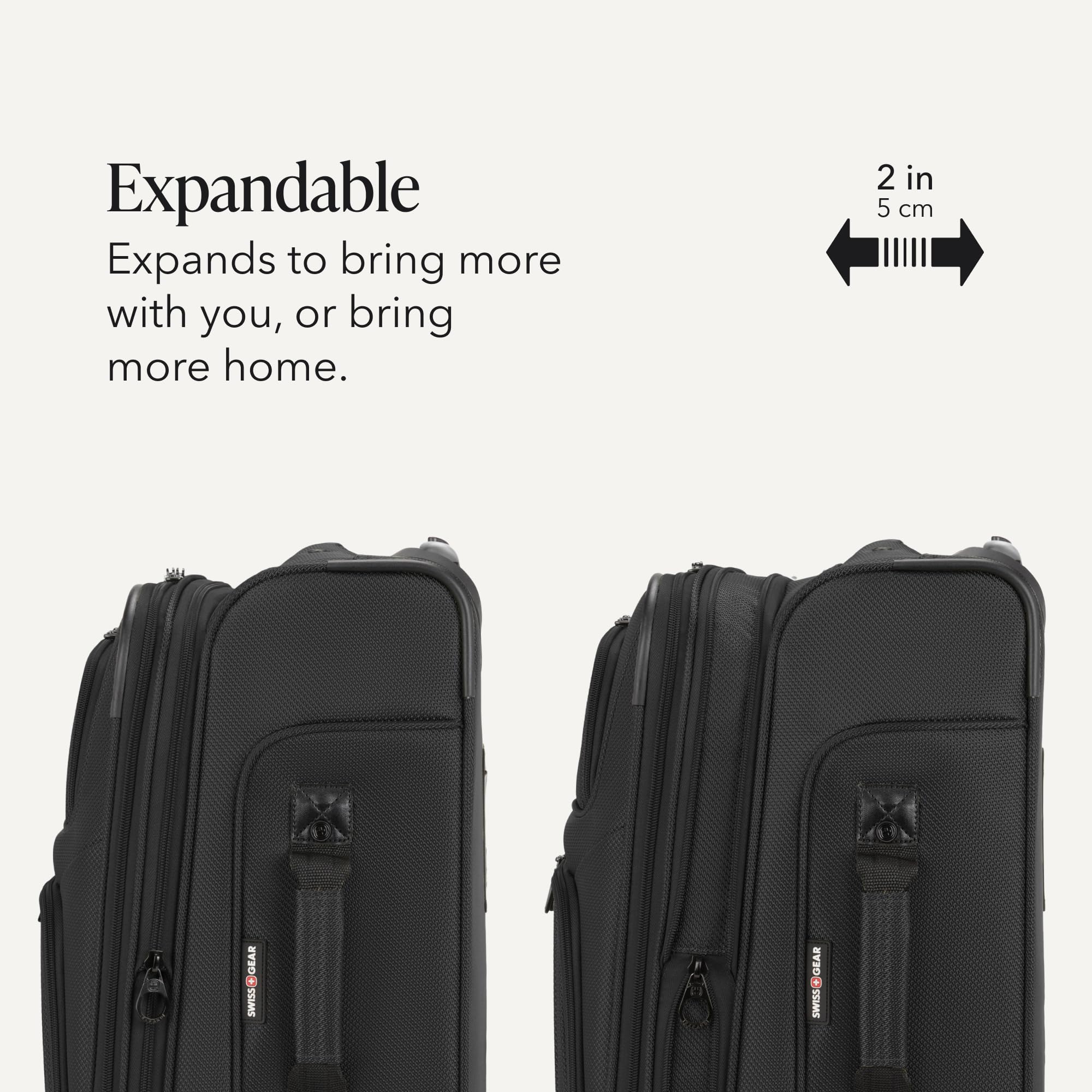 SWISSGEAR Sion Softside Expandable Spinner Luggage Durable Lightweight Travel Suitcase, Black, 2-Piece Set (Carry-On/Large) view 5