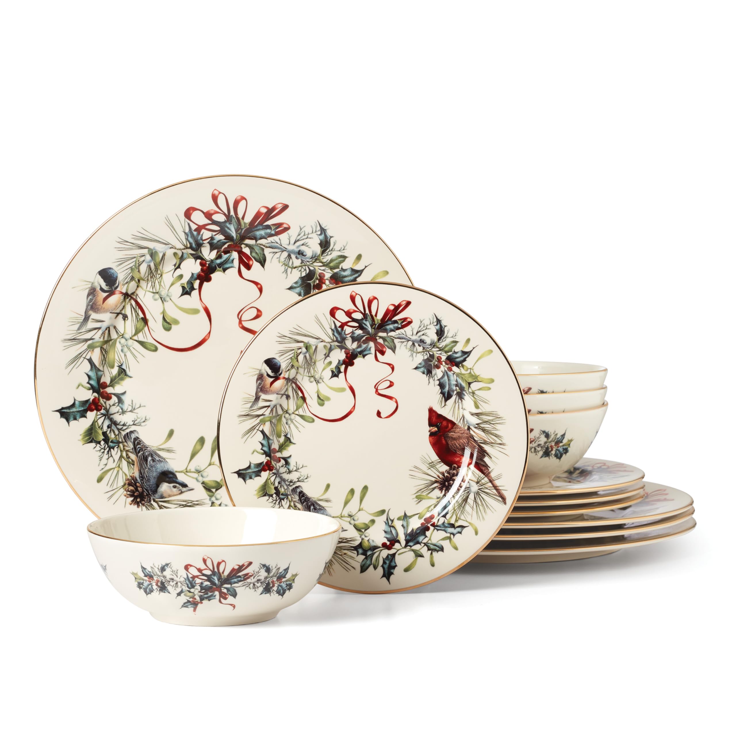 Amazon.com | Lenox 894540 Winter Greetings 12-Piece Dinnerware Set