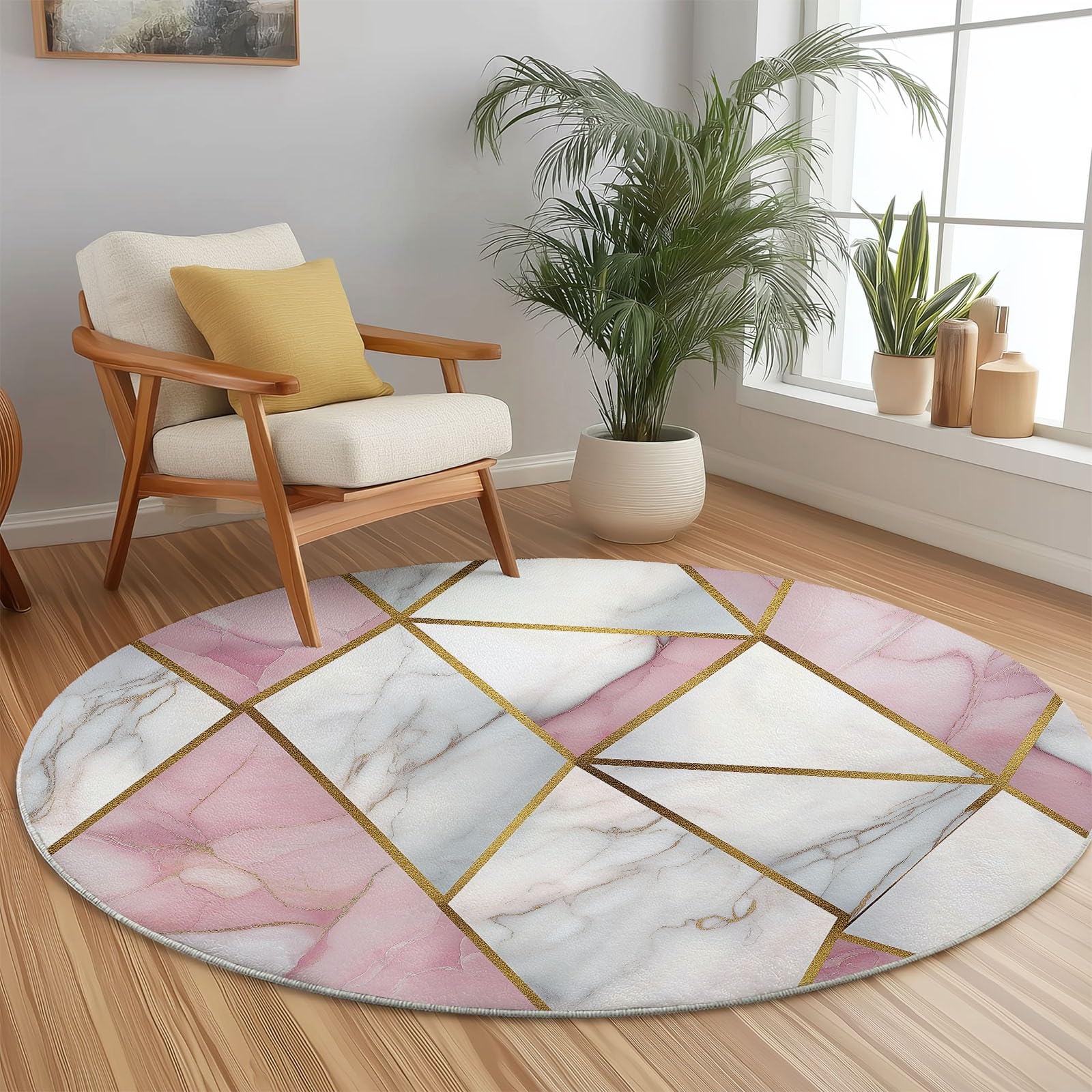 Tappeto rotondo da 210 cm, tappeto moderno antiscivolo, in flanella per interni, lavabile, morbido, per cameretta dei bambini, stanza dei giochi, camera da letto, 210 cm, colore: rosa e bianco
