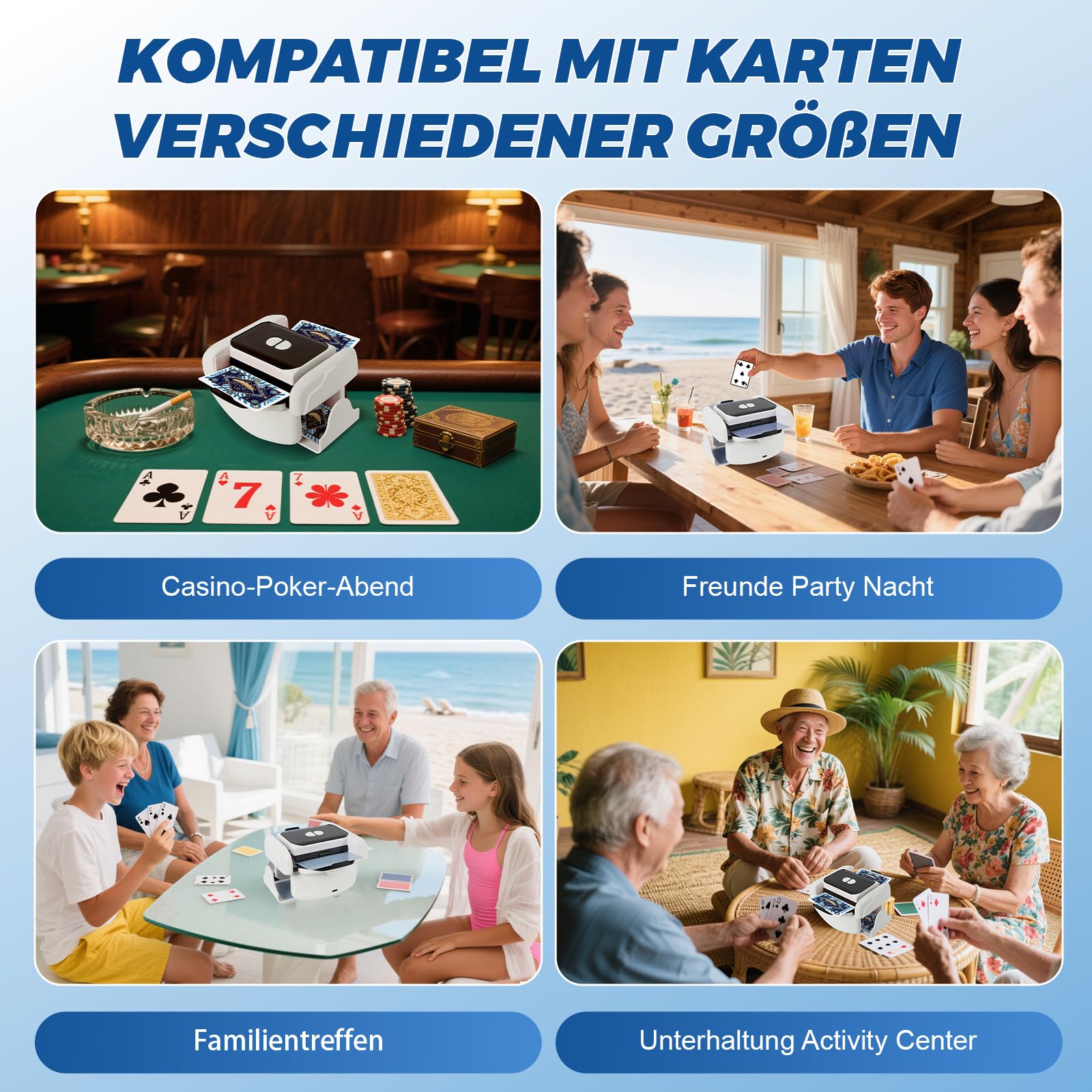Kartenmischmaschine Elektrische für 1–2 Decks, Geräuscharmer und Wiederaufladbarer 3000mAh, Automatischer Mischmaschine Karten Gleichmäßig & Nicht Eingeklemmt,Card Shuffler für UNO,Romme