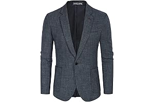 Men's Casual Suit Blazers Jackets One Button Regular Fit Linen Blend Sport Coat