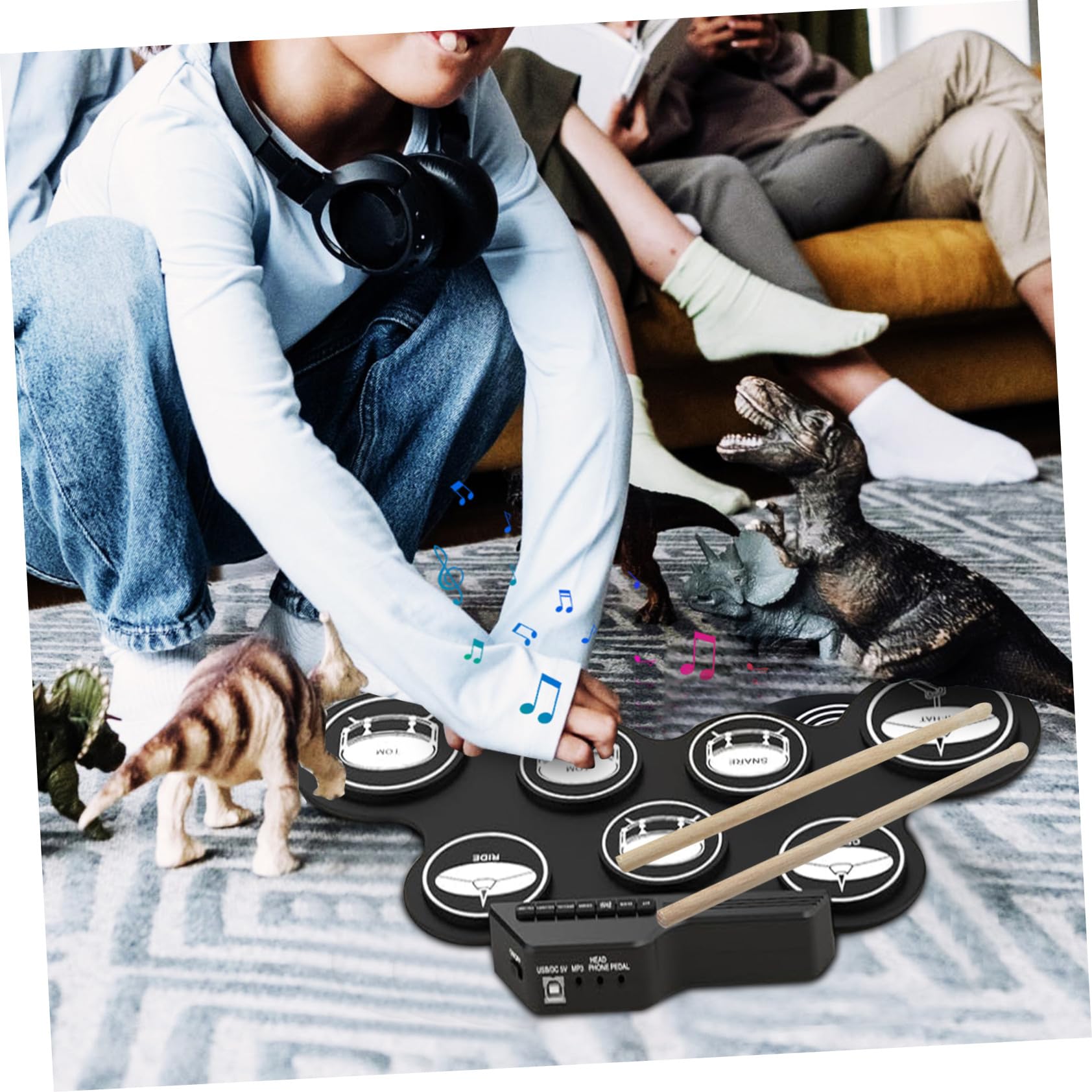 Tragbares Elektronisches Schlagzeug mit Silikon Pads und USB Anschluss Leicht zu Bedienen zum Üben für Anfänger und Kinder Zuhause