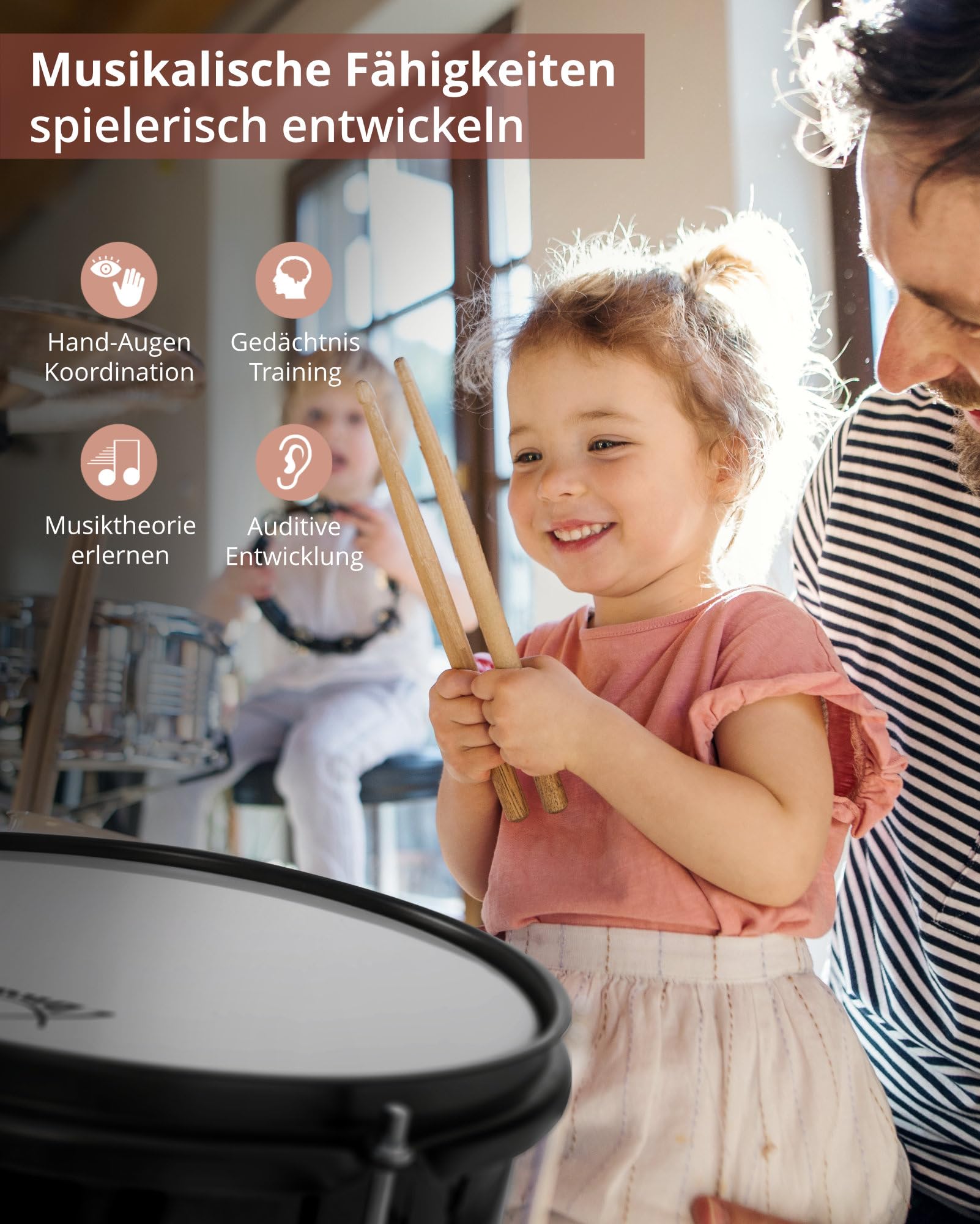 XDrum Junior Pro Kinder Schlagzeug Black - geeignet von 5-9 Jahren - Drumset mit komplettem Zubehör - inkl. Schule - Schwarz