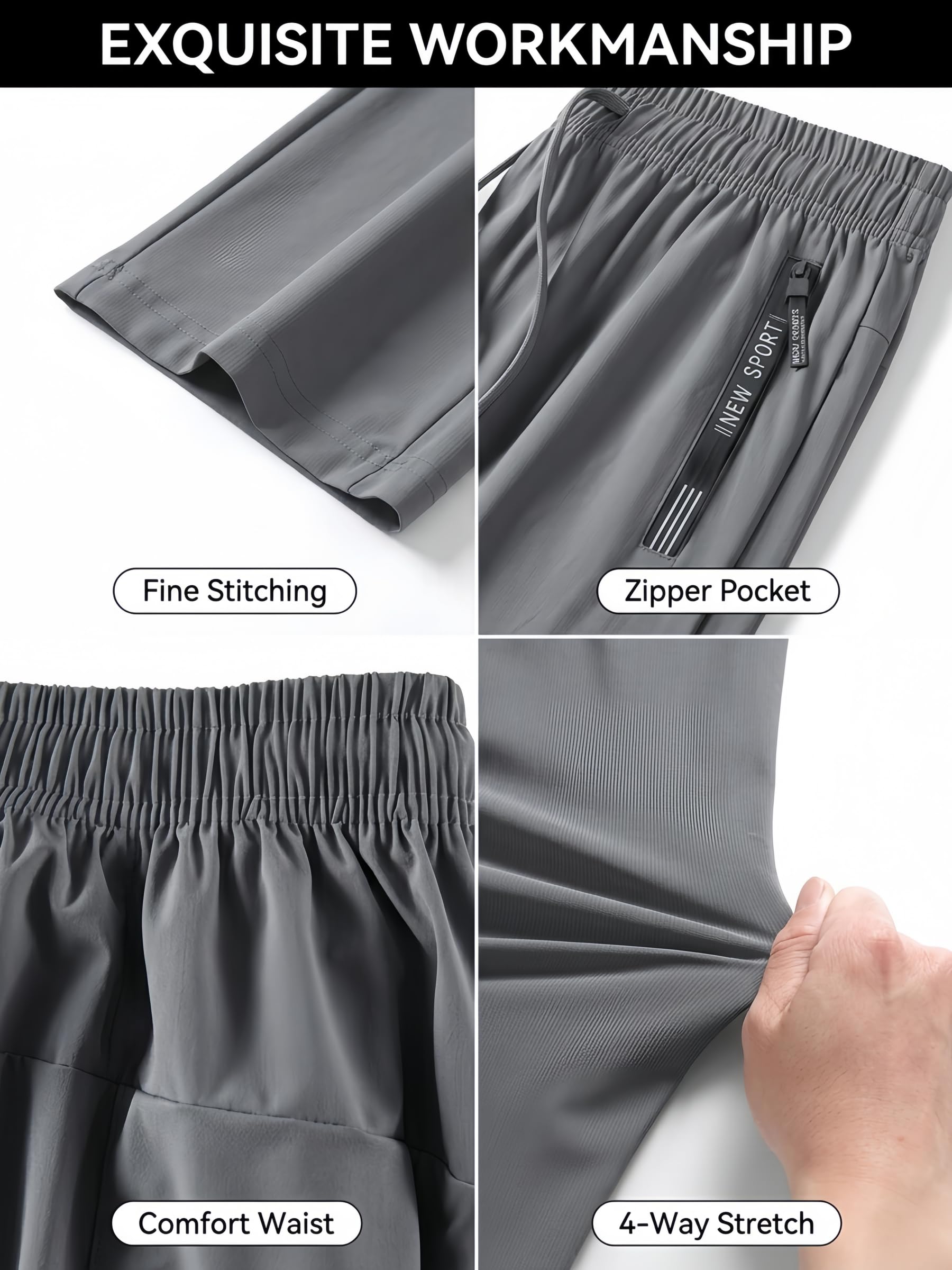 Pantalones deportivos para hombre, pantalones deportivos ligeros de secado rápido con cintura elástica y bolsillos con cremallera — view 3