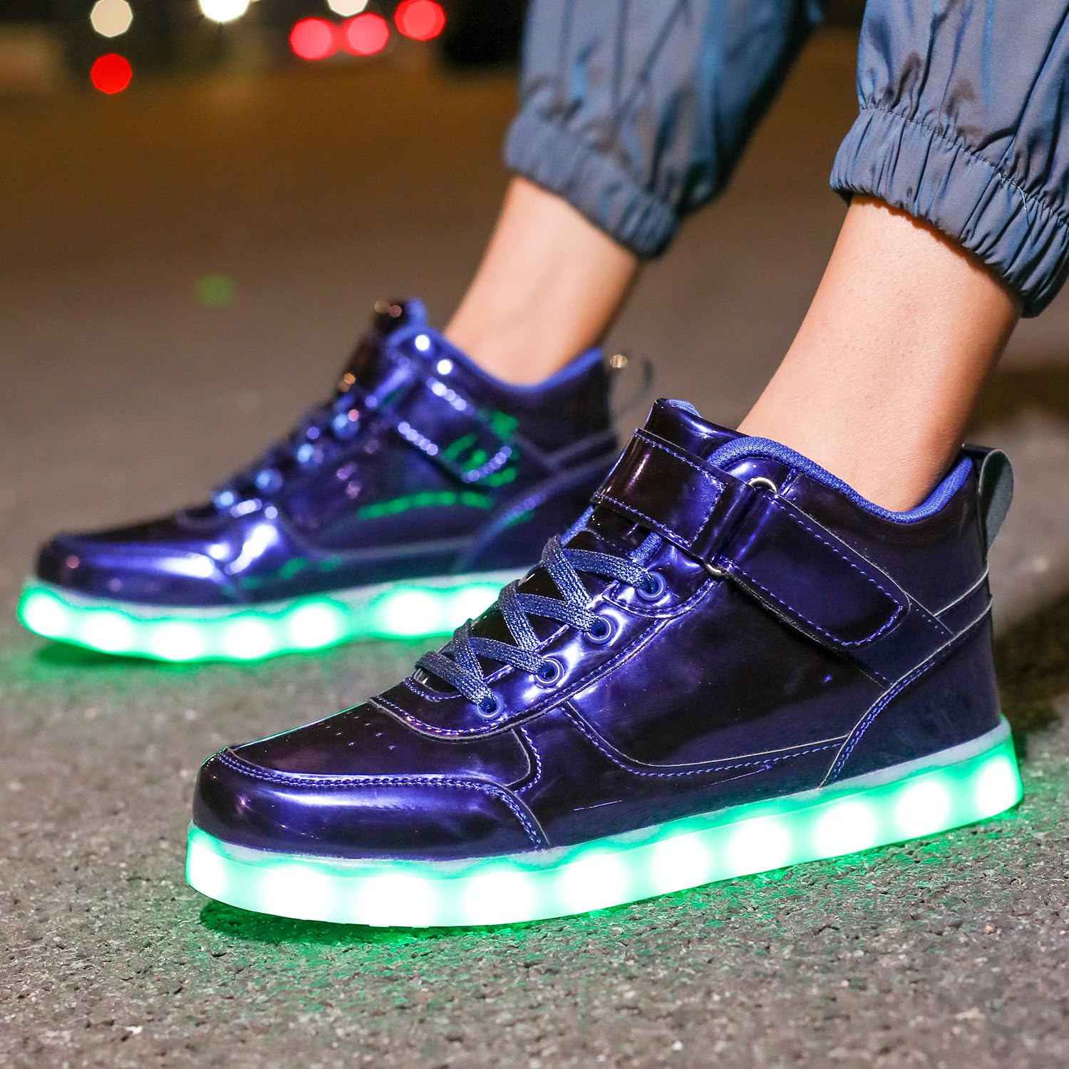JEVRITE Unisex LED Light Up High Top Sneakers - USB Charging for Women & Men - Couples Shoes: 7.5 Women/6 Men Blue