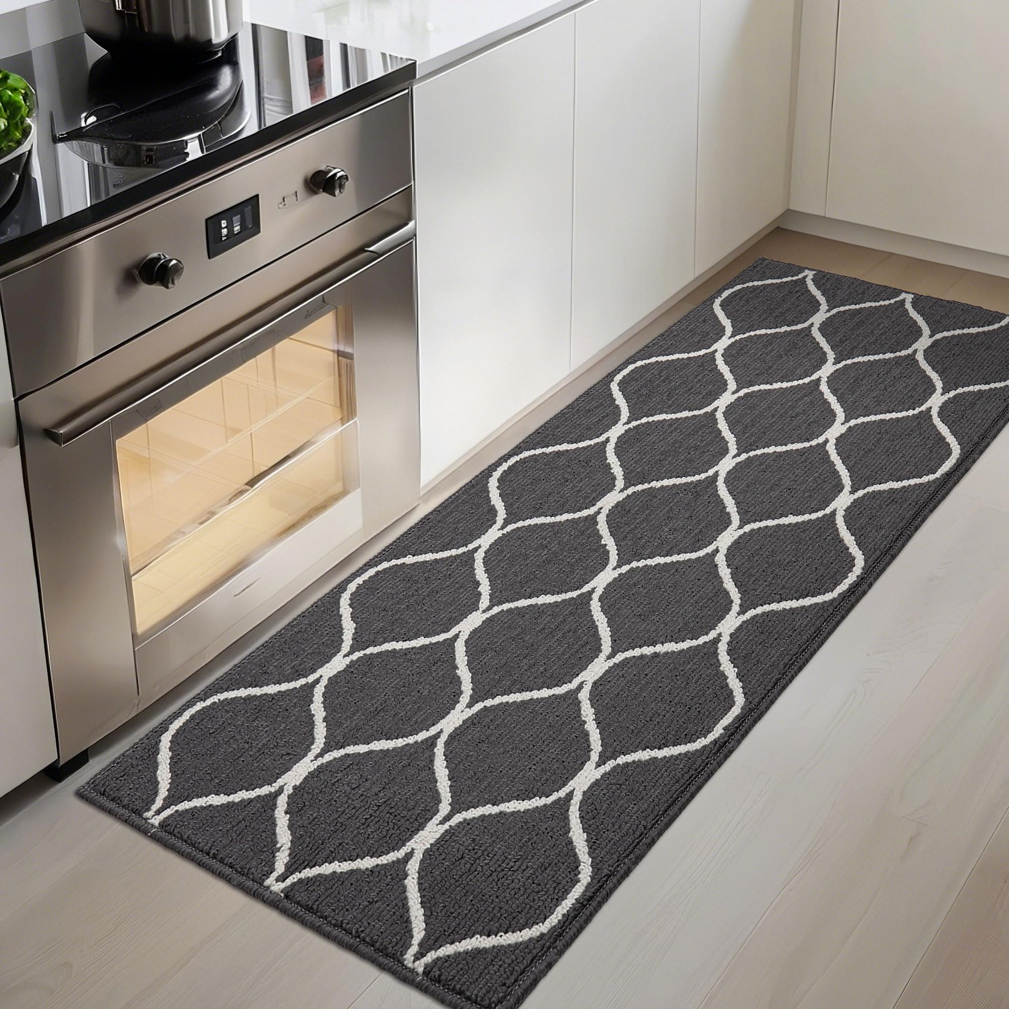 COSY HOMEER Tapis de Cuisine Antidérapant, 60 x 120 cm Tapis de Cuisine Devant Evier, Anti-salissures, Lavable en Machine pour Cuisine, Buanderie, Entrée, Couloir, Gris