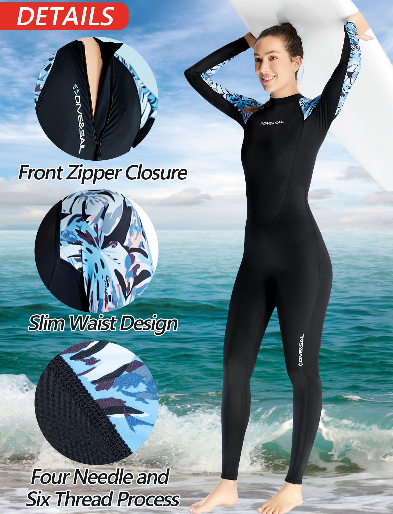 SEAUR Frauen Ganzkörper Rush Guard Badeanzug One Stück Reißverschluss Surfen Schnorcheln mit Sonnenanzug Badebekleidung mit Sonnenschutz