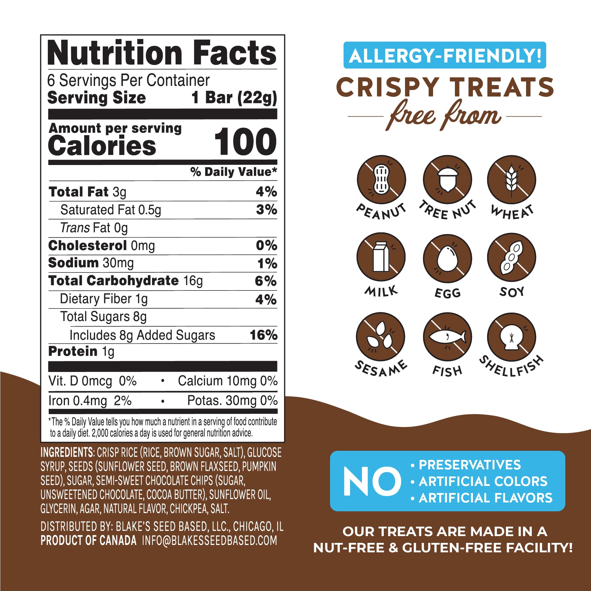 Blake’s Seed Based Crispy Treats – Chocolate Chip (6 Count), Nut Free, Gluten Free, Dairy Free & Vegan, Healthy Snacks for Kids or Adults, School Safe, Low Calorie Organic Fruit Flavored Snack thumbnail 4