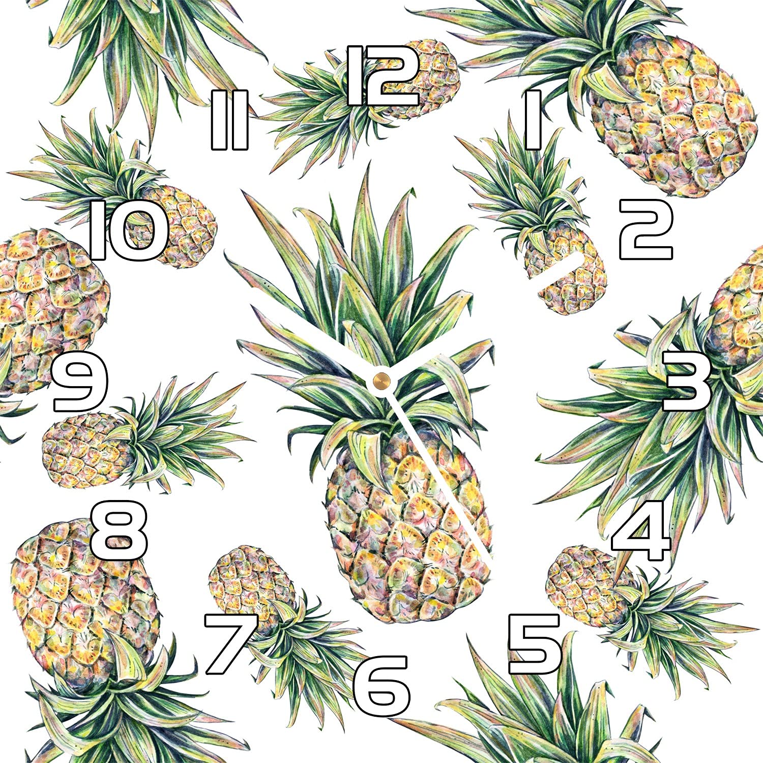 Horloge en verre moderne 30x30 cm au design Falling Ananas