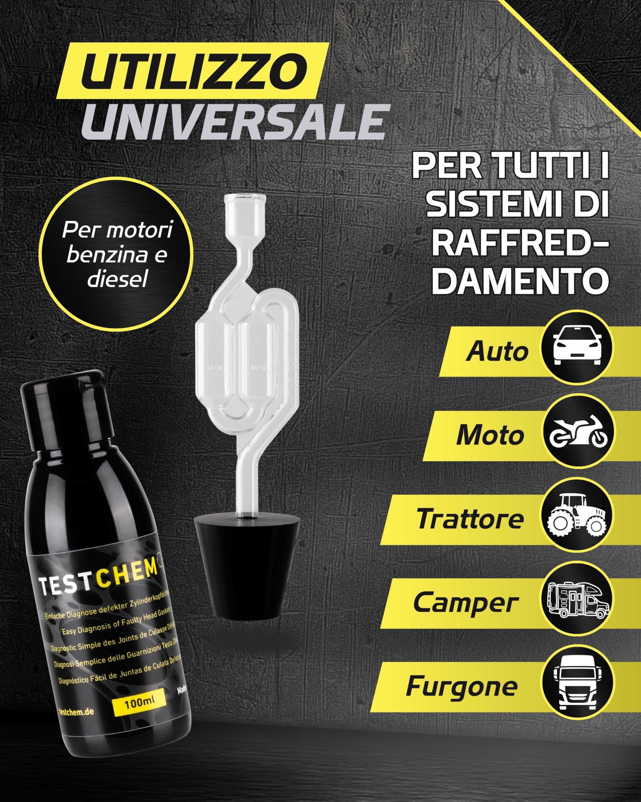 STEEL SEAL TESTCHEM Tester per guarnizione della testata CO2 acqua di raffreddamento 100 ml – Test dei gas di scarico sistema di raffreddamento auto – Kit di test per controllo guarnizione di testa