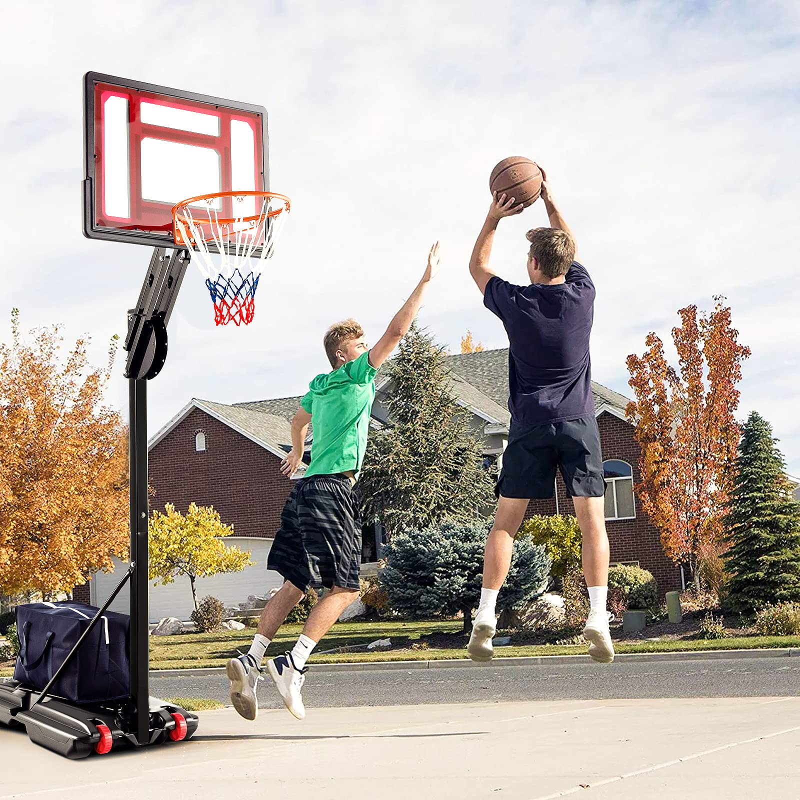 KOMFOTTEU Panier de Basket-Ball en PE et PVC pour l'Extérieur, 10 Niveaux de Hauteur réglables 155-310 cm, Support de Basket-Ball Portable Mobile, Base de Basket-Ball, pour Enfants et Adultes