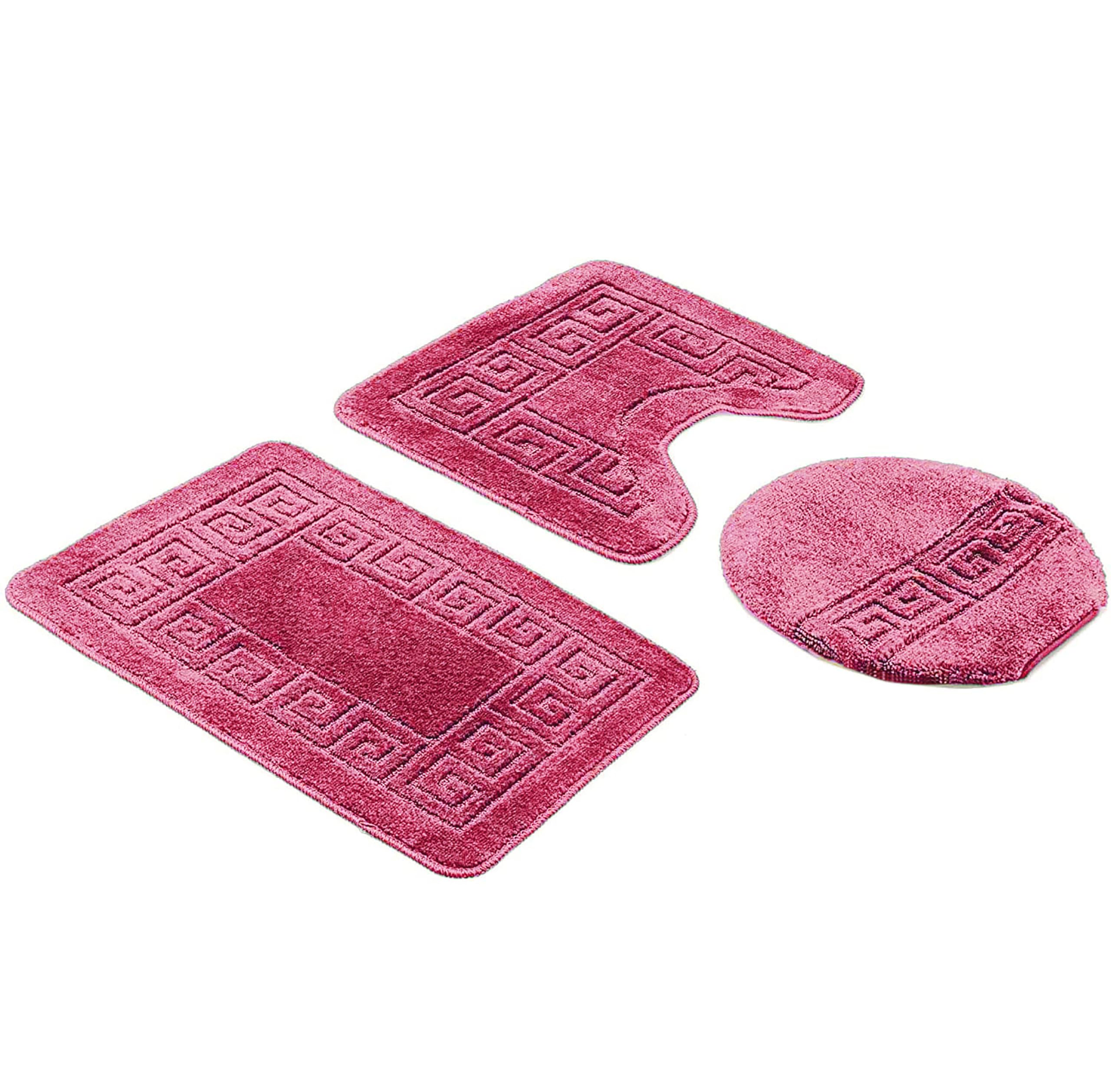 Home Must Haves Badezimmer-Set, 3-teilig, Rosa, Patchwork-Muster, Badezimmerteppich (45,7 x 73,7 cm), große Konturenmatte (45,7 x 48,3 cm), Deckelbezug (45,7 x 45,7 cm)