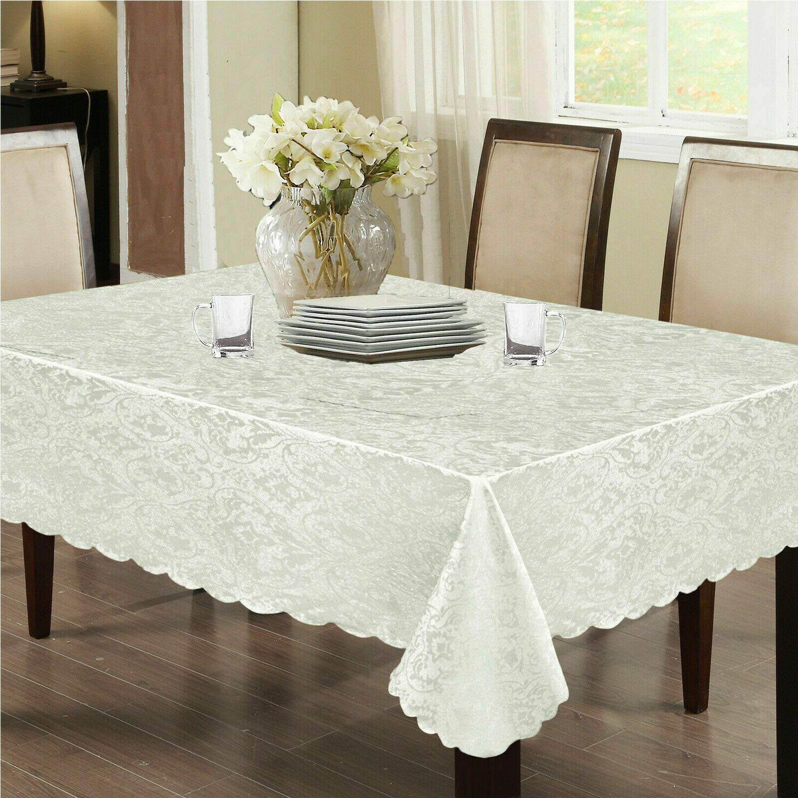 Householdfurnishing Modern Large Rectangle Round Damask Table Cloth Cover Napkin Table Cloths Runner (White, W 52" x L 70") — image 1