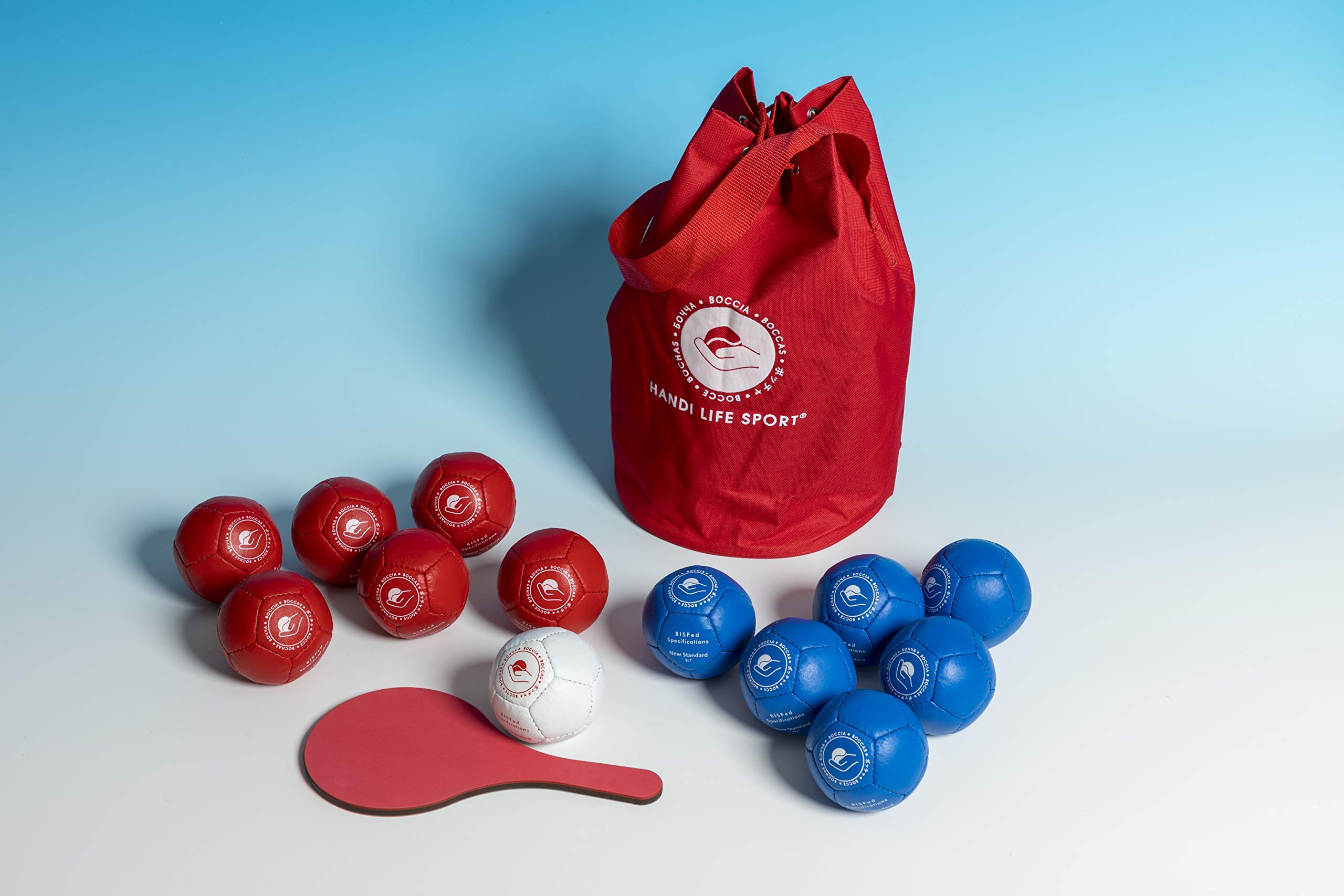 Handi Life Sport Juego estándar de Boccia, 13 bolas cosidas a mano, 6 azules y 6 rojas, adaptativo