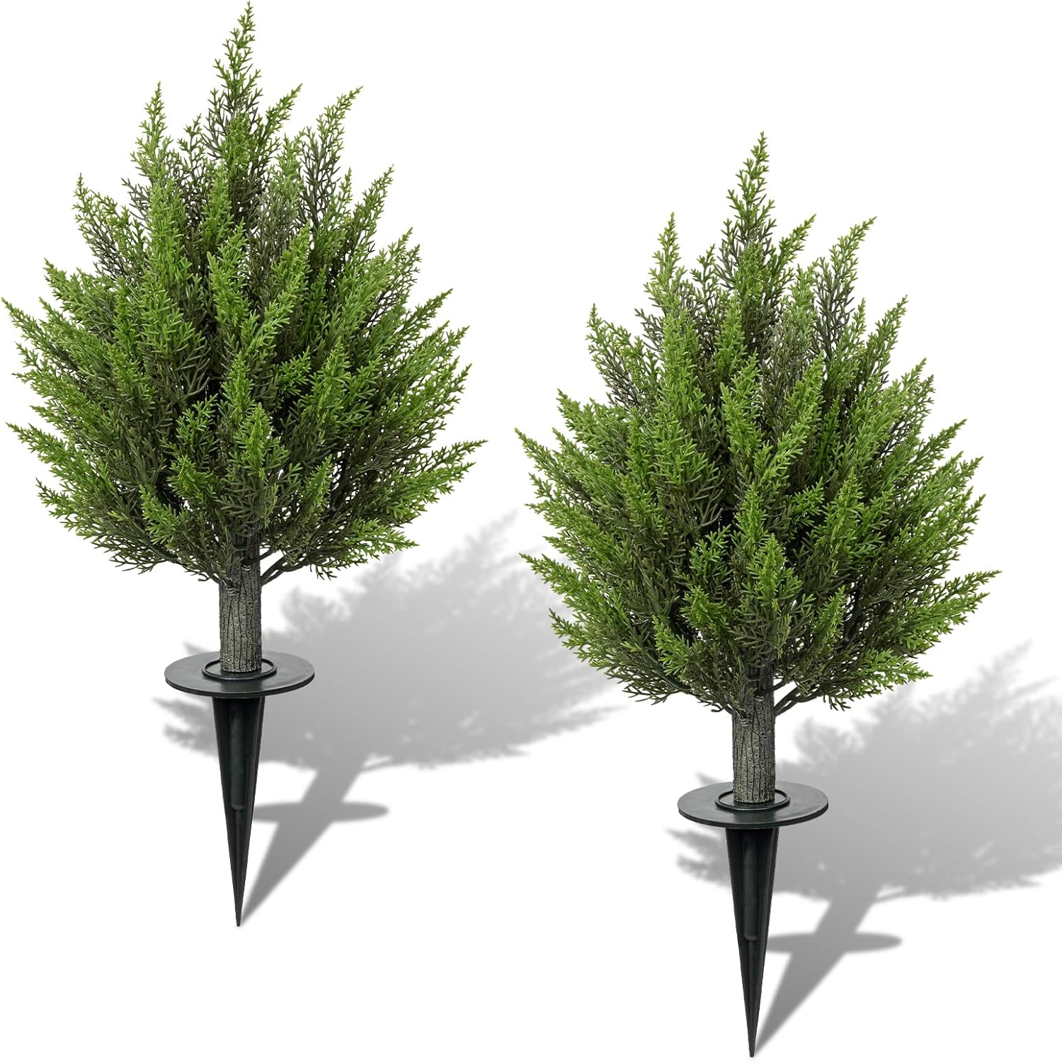 Briful 25.6'' Outdoor Cedar Artificial Plants, Set of 2 Realistic Cypress Topiary Trees with Ground Stake, UV Resistant Faux Evergreen Shrub for Home Indoor Front Porch, Patio Decor