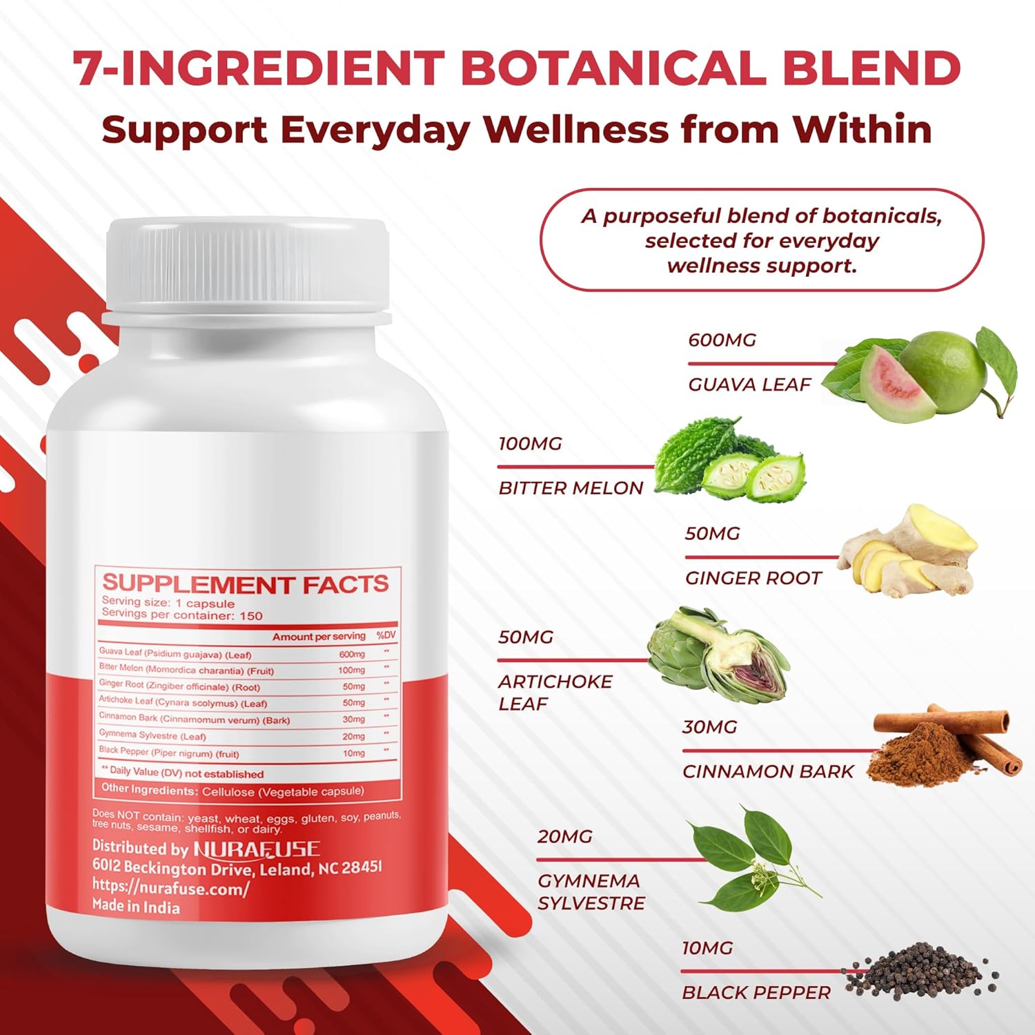 Guava Extract & Bitter Melon – Rich in Antioxidants, Supports Healthy Metabolism & Digestive Health – with Ginger, Artichoke, Cinnamon, Gymnema & Black Pepper – 150 Capsules - Image 3