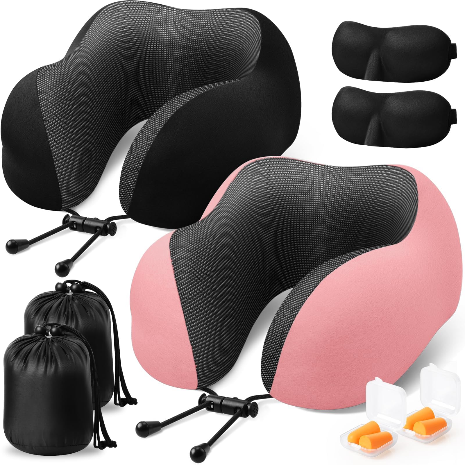 ExploreBliss Travel Pillow, Neck Pillow Airplane, Black &amp; Pink