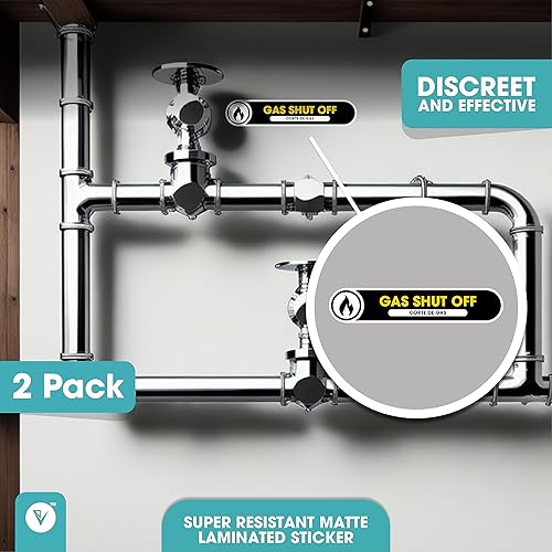 Miniatura 2 de Bilingual Gas Shut Off - Paquete de 2 calcomanías pequeñas de apagado de gas de emergencia en inglés y español, vinilo mate permanente de 5 x 1