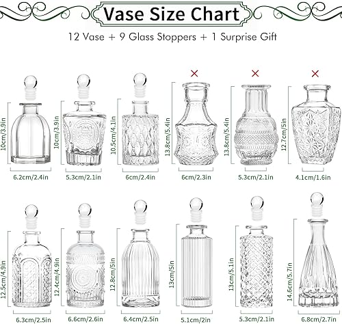 Miniatura 6 de Jarrones de vidrio a granel juego de 24, botella de vidrio vintage con 9 tapones de vidrio, florero pequeño para arreglos florales, centro de mesa