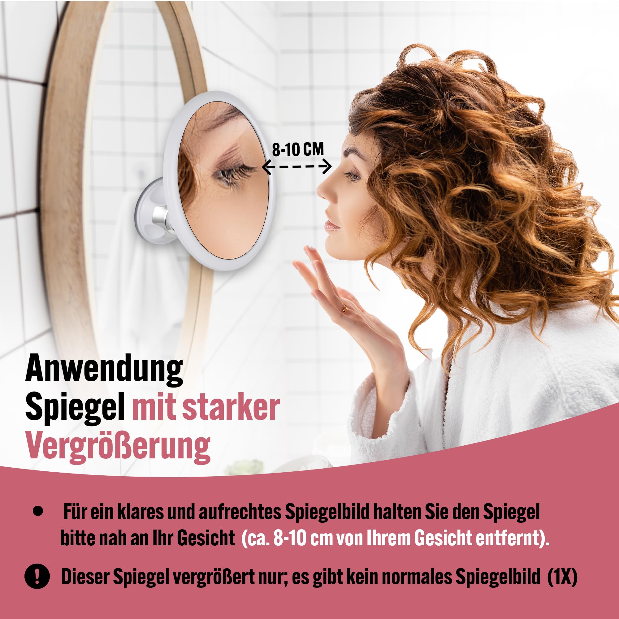 Schminkspiegel mit 10fach Vergrößerung - Kosmetikspiegel mit Saugnapf und 360 Grad Drehung für Make-up und Reisen, Magnifying Makeup Mirror - 17cm x17cm (Rund)