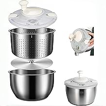 6L Stainless Steel Salad Spinner, Vegetable Spinner, Lettuce Spinner, Fruit Washer, Quick Spin Commercial Salad Spinner for Household Vegetables and Pasta Fries Spinner Essential Kitchen Utensils