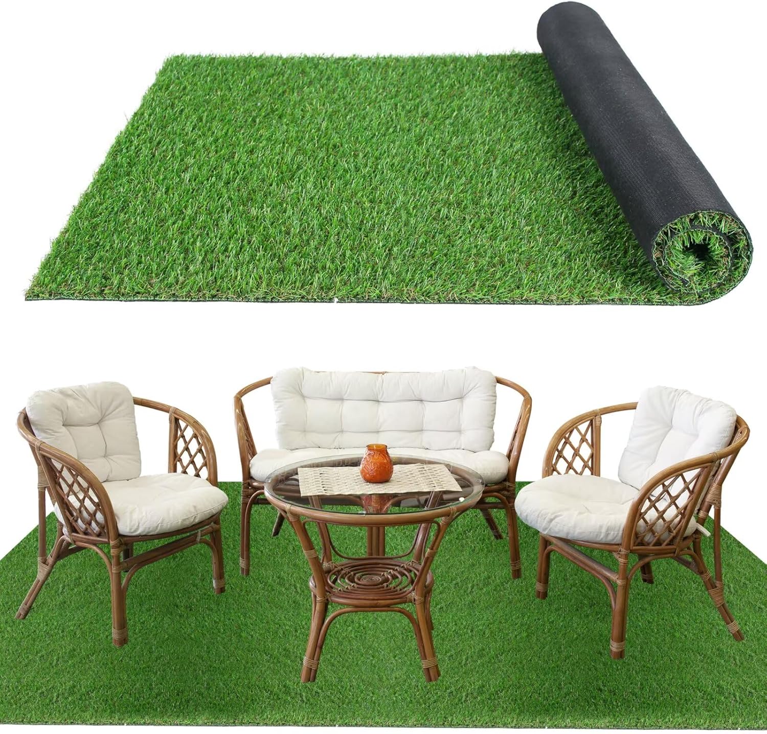 XLX TURF Artificial Grass Outdoor Turf Rug - 4FT X 6FT High Density Realistic Fake Grass Carpet for Patio Balcony Indoor Flooring Decor 15mm/0.6inch Low Pile Height