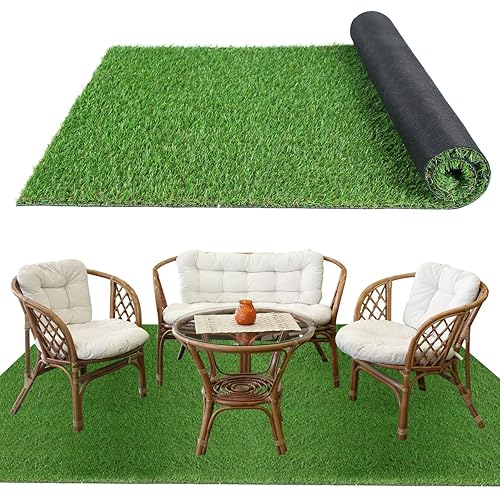 XLX TURF Artificial Grass Outdoor Turf Rug - 4FT X 6FT High Density Realistic Fake Grass Carpet for Patio Balcony Indoor Flooring Decor 15mm/0.6inch Low Pile Height