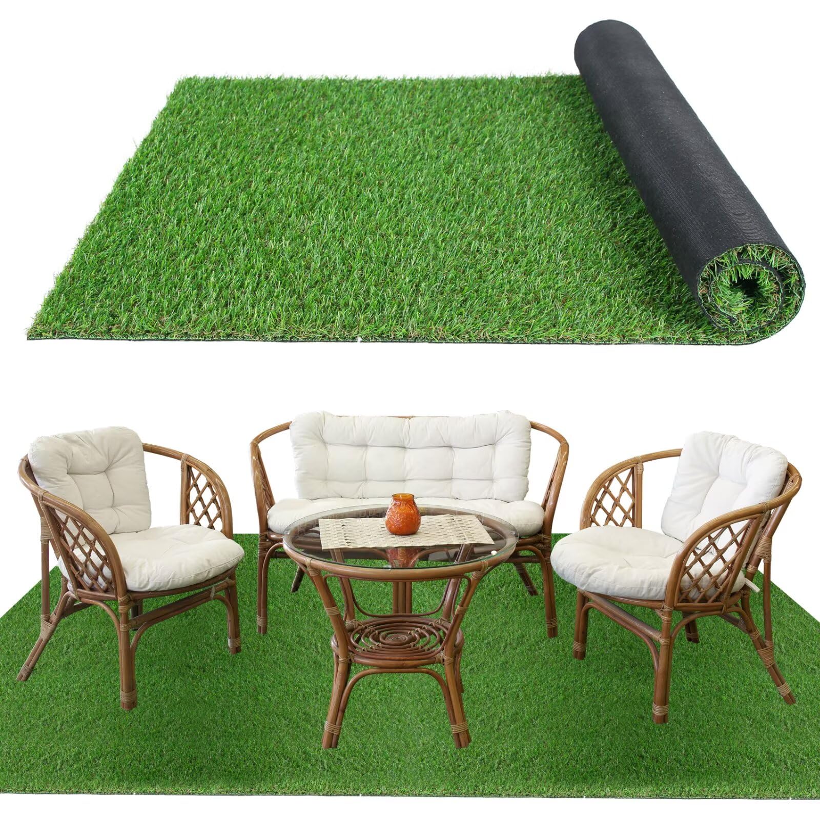 XLX TURF Artificial Grass Outdoor Turf Rug - 4FT X 6FT High Density Realistic Fake Grass Carpet for Patio Balcony Indoor Flooring Decor 15mm/0.6inch Low Pile Height