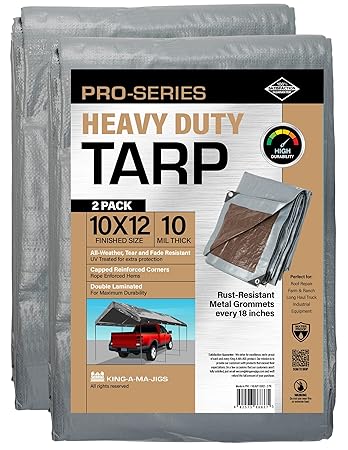 (2 Pack) 10x12 Heavy Duty Waterproof Tarp - Metal Grommets Every 18 Inches - Emergency Rain Shelter, Outdoor Cover and Camping Use - (10 Mil) (Silver and Brown) (10 Foot. x 12 Foot)