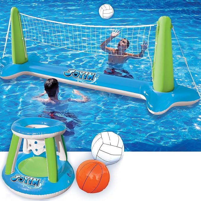 Inflatable Volleyball Net & Basketball Hoops Pool Float Set