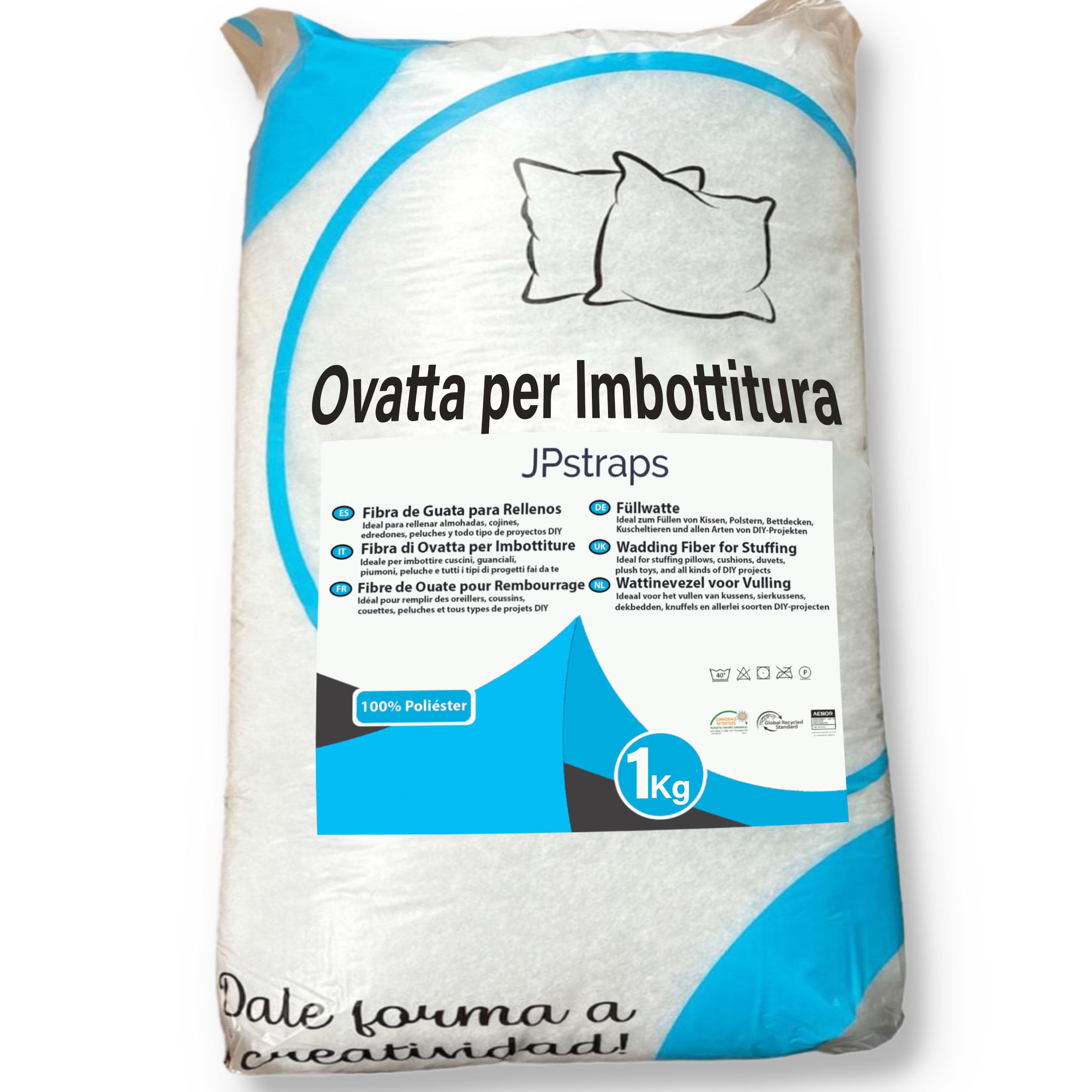 Ovatta per imbottitura 100% poliestere, fibra cava siliconata morbida e densa. Ideale per cuscini, imbottitura amigurumi, ovatta per bomboniere, peluche e fai da te (1 kg)