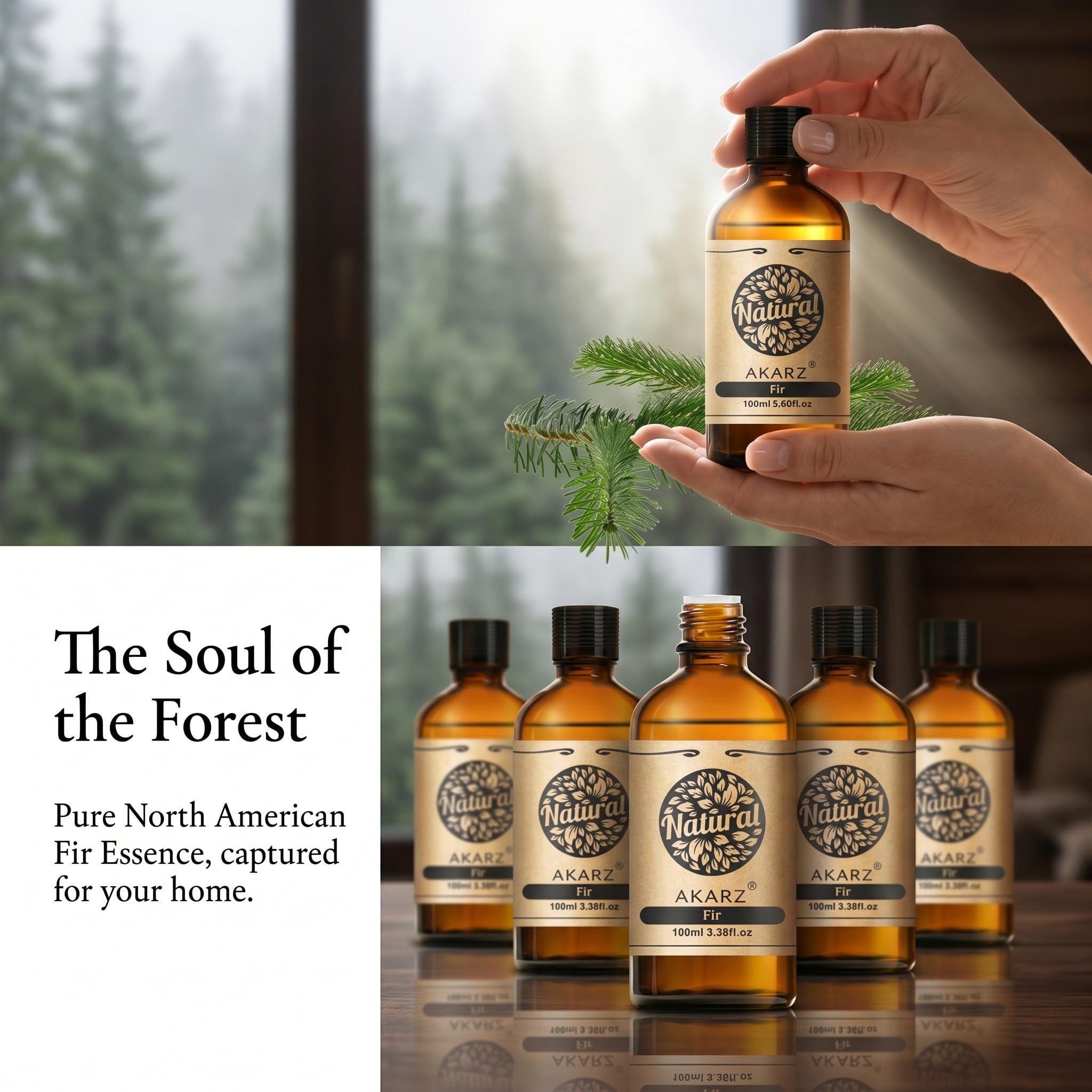 AKARZ 100ml Olejek esencjny z Jodły - Naturalny olejek aromatyczny do dyfuzorów, lamp aromatycznych i aromatów pomieszczeń