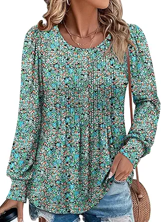 BETTE BOUTIK Long Sleeve Shirts for Women Fall Tops Dressy Blouses Crewneck Tunic Tops for Leggings S-3XL