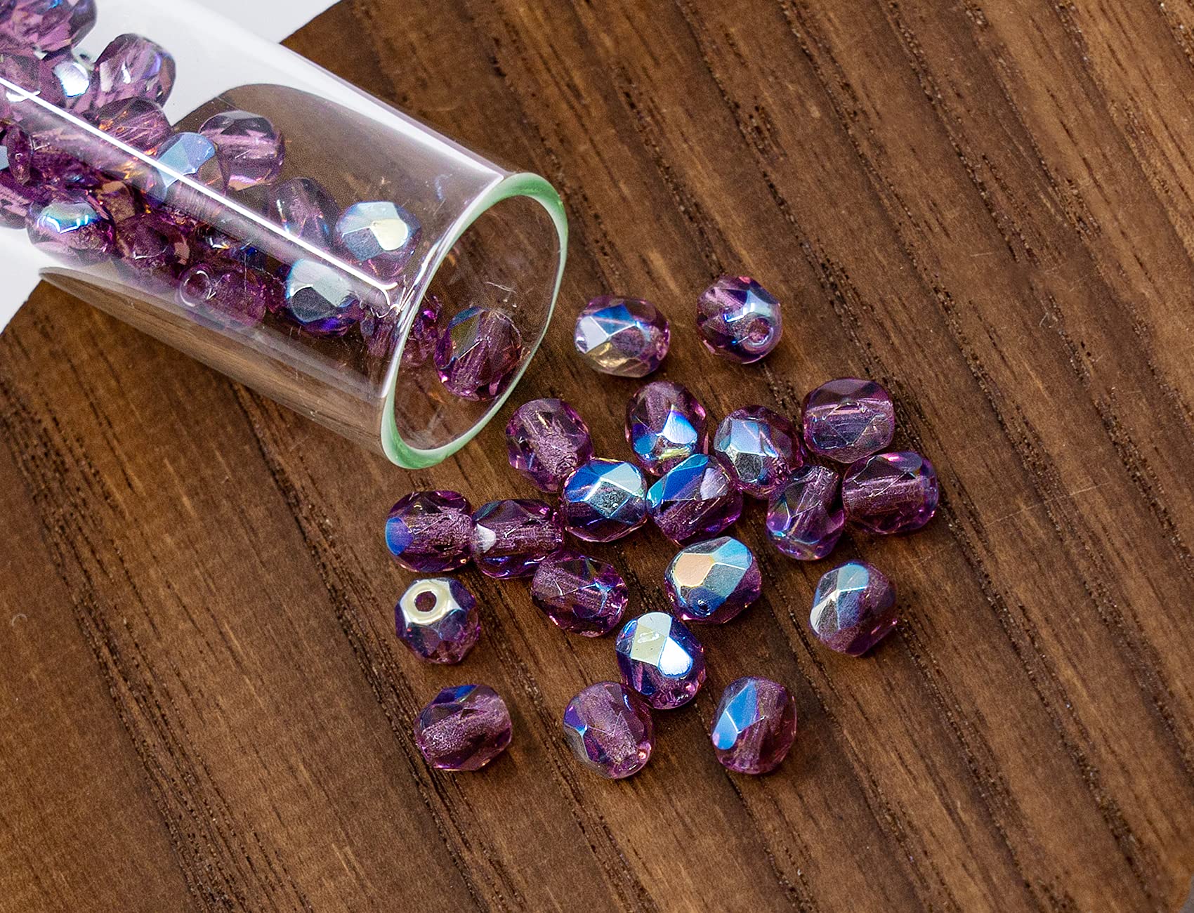 100pcs of Faceted Fire Polished Pressed Czech Glass Beads 4mm (0.16in), Amethyst AB Violet Purple 20060-28701 BCV - Image 3