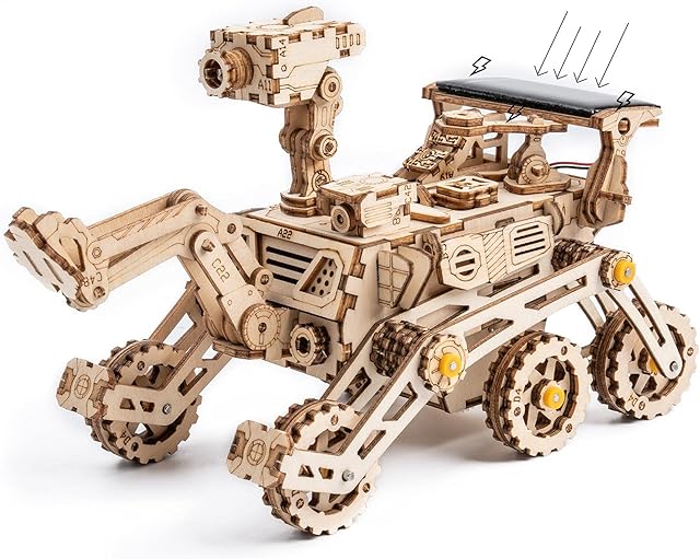 ROBOTIME Mars Rover Model Kits for Adults to Build - DIY Science Kits Solar Powered 3d Wooden Puzzle for Teens Laser Cutting Jigsaw