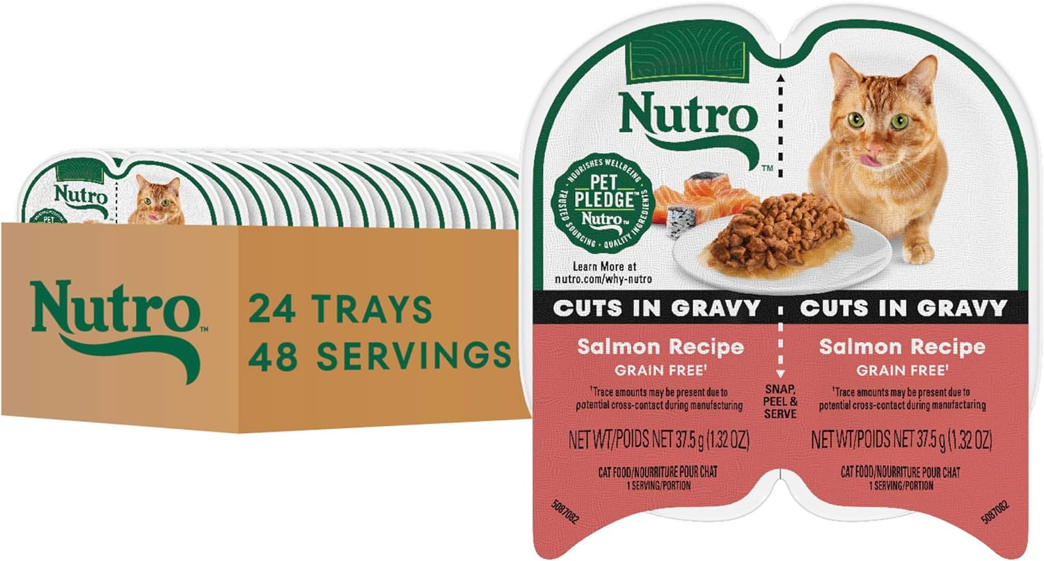 Nutro Perfect Portions Wet Cat Food Cuts in Gravy Salmon Recipe, Cat Food Wet Recipe, 2.64 oz. Twin-Pack Trays (24 Count)