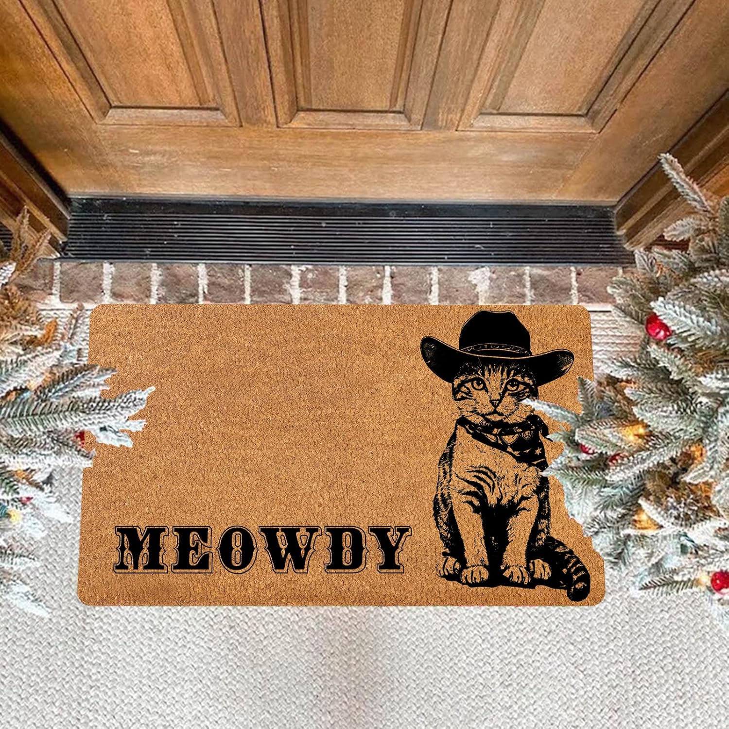 Meowdy Black Cat Lovers - Funny Welcome Mat,Coir Front Door Mat Non-Slip for Indoor/Outdoor - 30x17 Inch Housewarming Gift