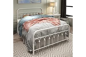 TUSEER White Full Size Bed Frame With Vintage Headboard and Footboard