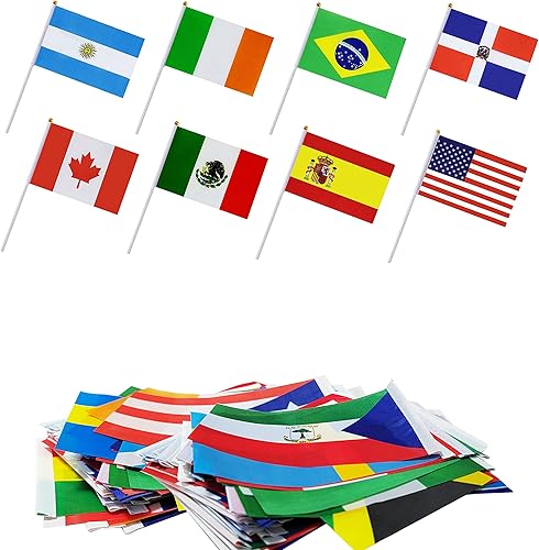 Miniatura 2 de Banderas de mano de 200 países en palo, pequeñas mini banderas internacionales de países del mundo de 5 x 8 pulgadas, bandera de países del mundo en